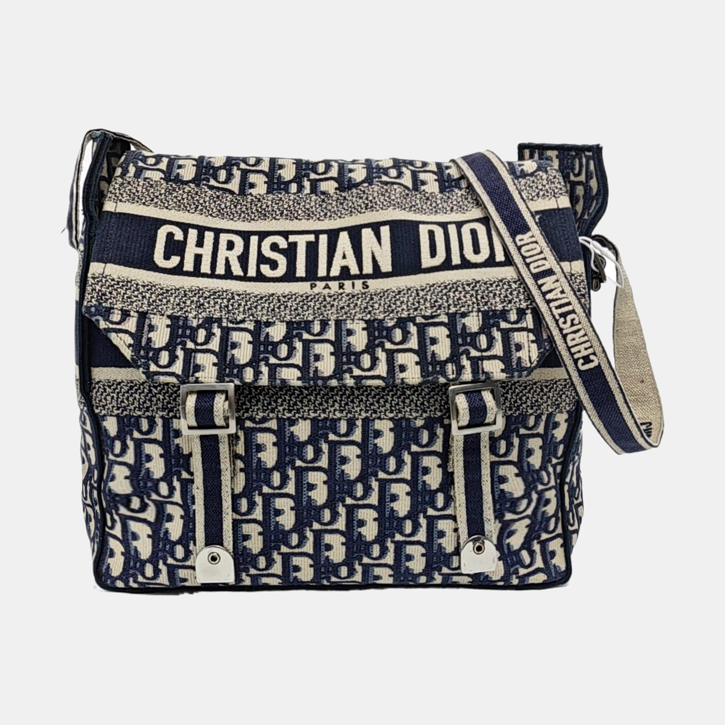 DIOR Diorcamp Blue Canvas Monogram Embroidered Single Shoulder Bag Silver Hardware-(SKU)-960636835
