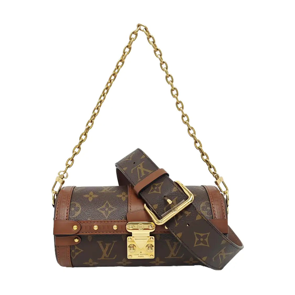 LOUIS VUITTON PAPILLON 19 Brown Coated Canvas Monogram Rivet Babylone Crossbody Bag Handbag Shoulder Bag Gold Hardware 2 Removable Straps-(SKU)-961022468
