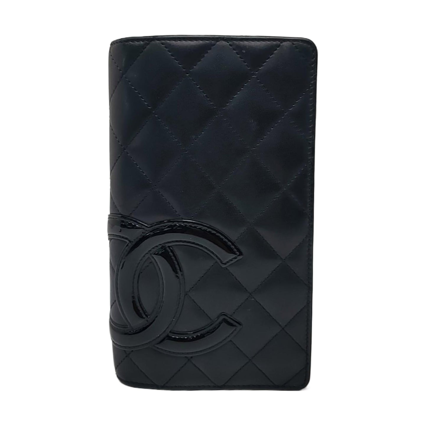 CHANEL CAMBON Black Cowhide Quilted Texture Wallet Silver Hardware 14nan-(SKU)-955276359