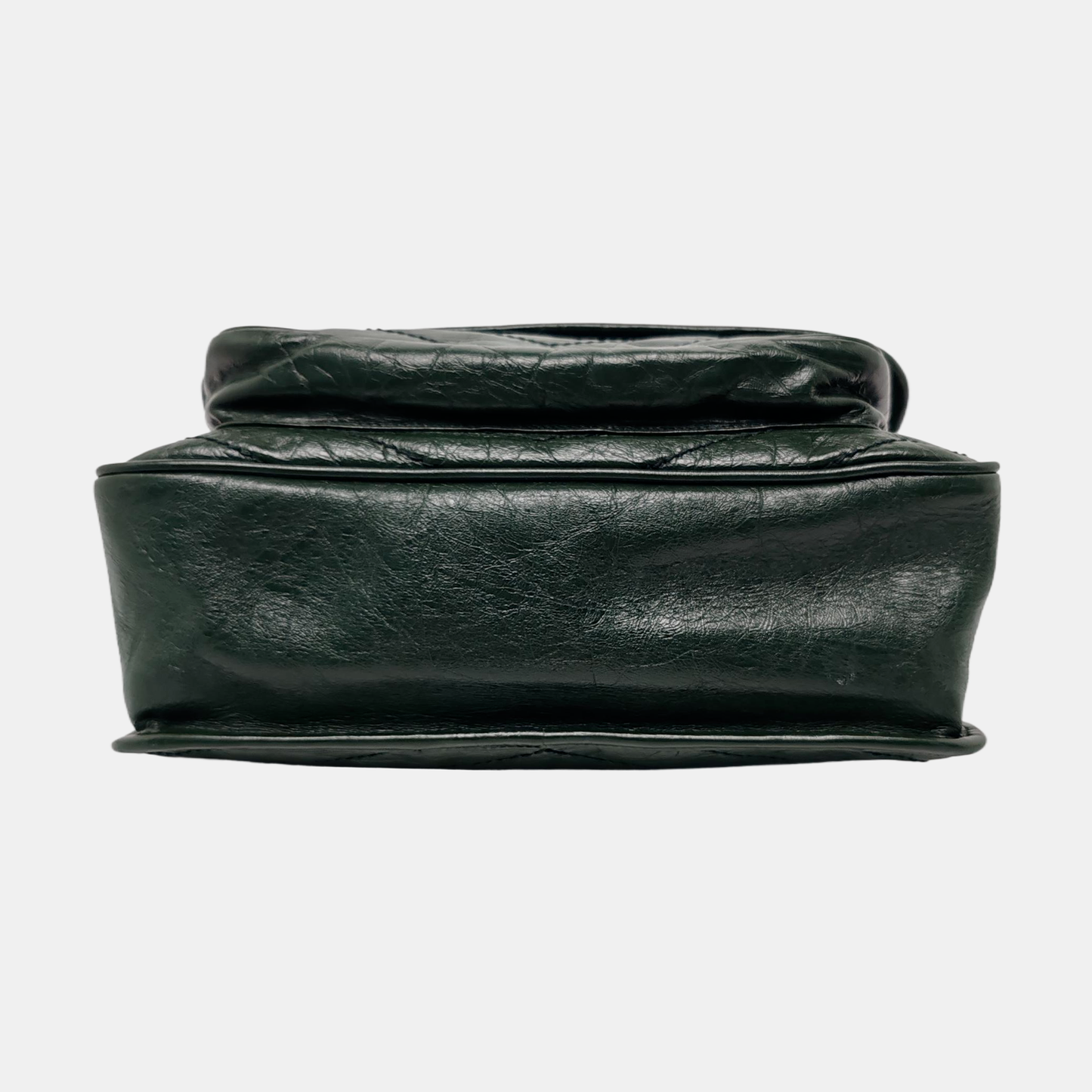 YSL NIKI Medium Size Dark Green Calf Leather V-Stitch Crinkle Single Shoulder Bag Crossbody Bag Black Hardware-(SKU)-961734723