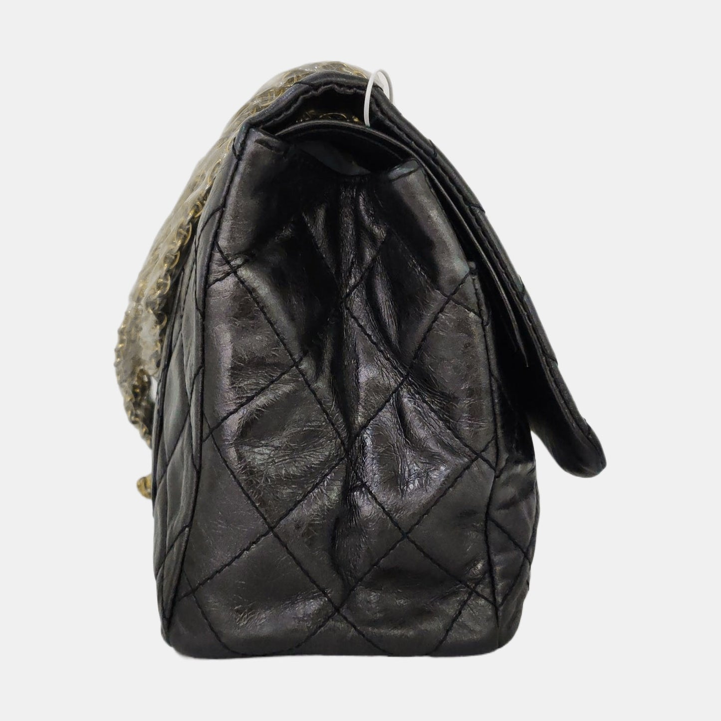 CHANEL 2.55 Black Calfskin Quilted Diamond Pattern Shoulder Bag Gold Hardware 12 Clasp-(SKU)-962208163