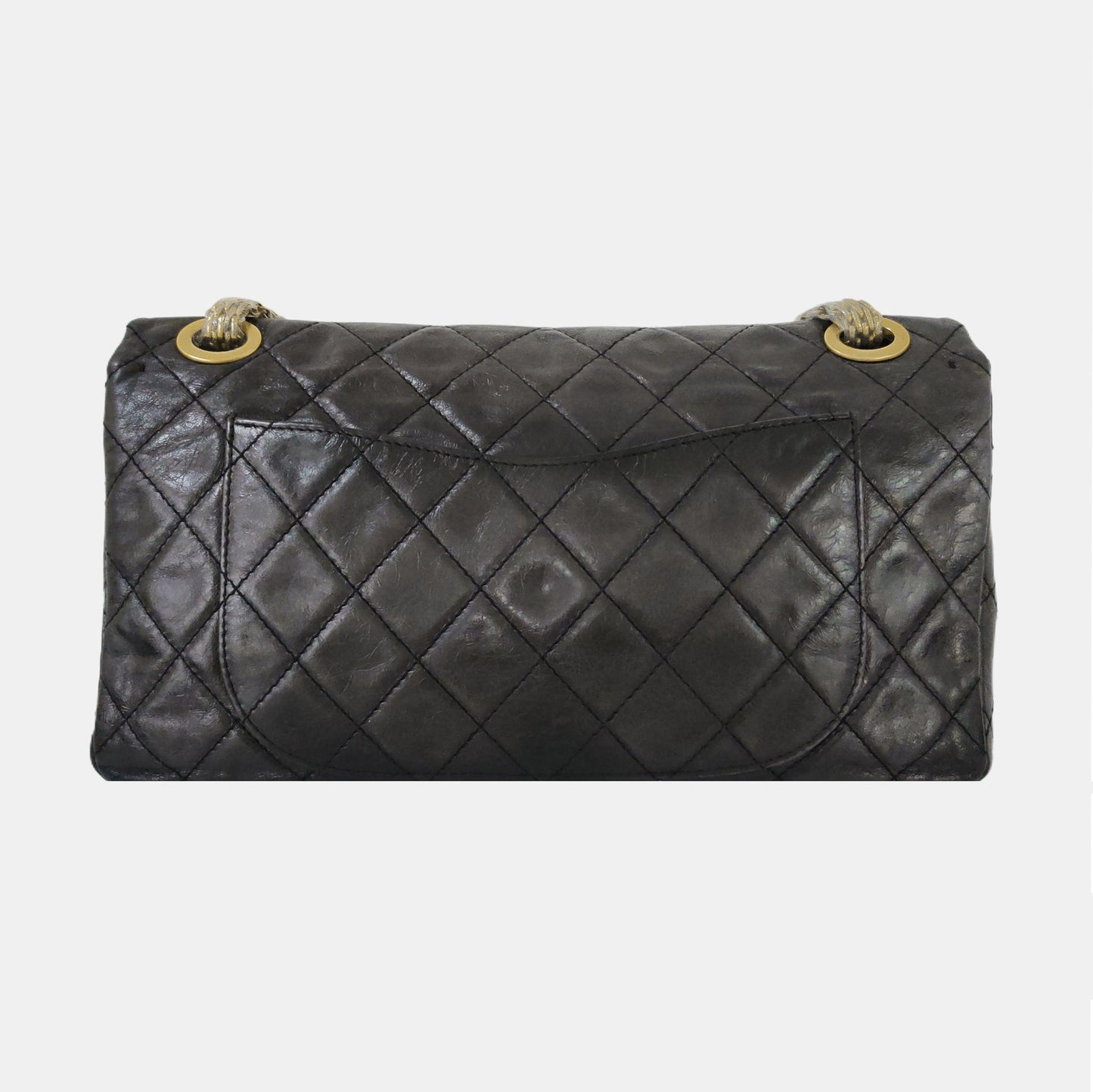 CHANEL 2.55 Black Calfskin Quilted Diamond Pattern Shoulder Bag Gold Hardware 12 Clasp-(SKU)-962208163