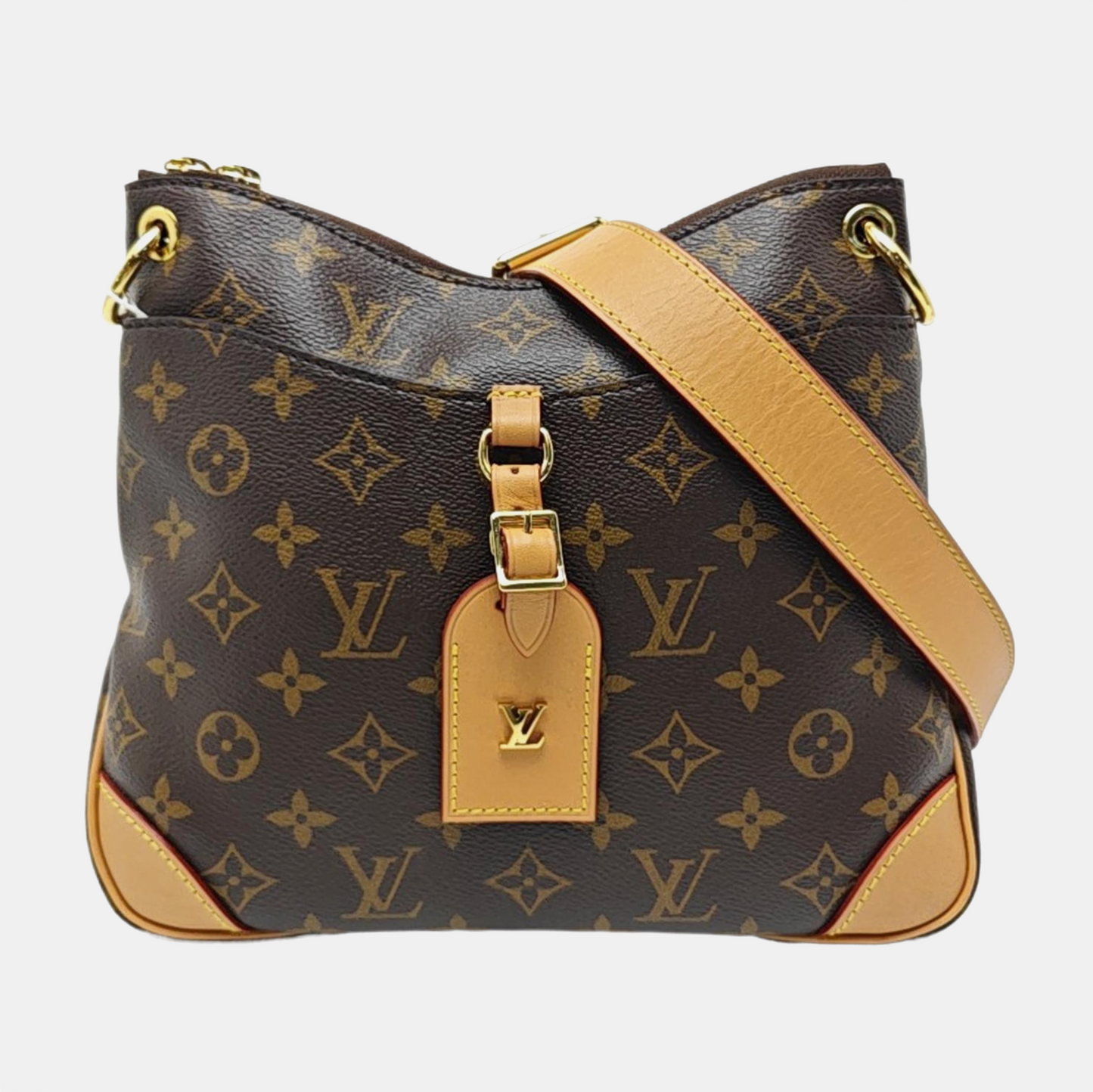 LOUIS VUITTON ODEON Small Brown Coated Canvas Monogram Crossbody Bag Shoulder Bag Gold Hardware Removable Strap-(SKU)-962155692