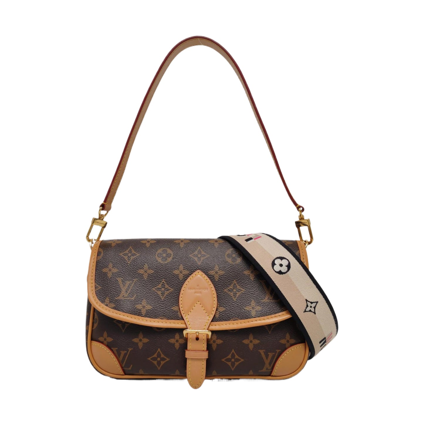 LOUIS VUITTON DIANE Medium Brown Coated Canvas Monogram Crossbody Bag Shoulder Bag Gold Hardware with 2 Detachable Straps-(SKU)-961056306