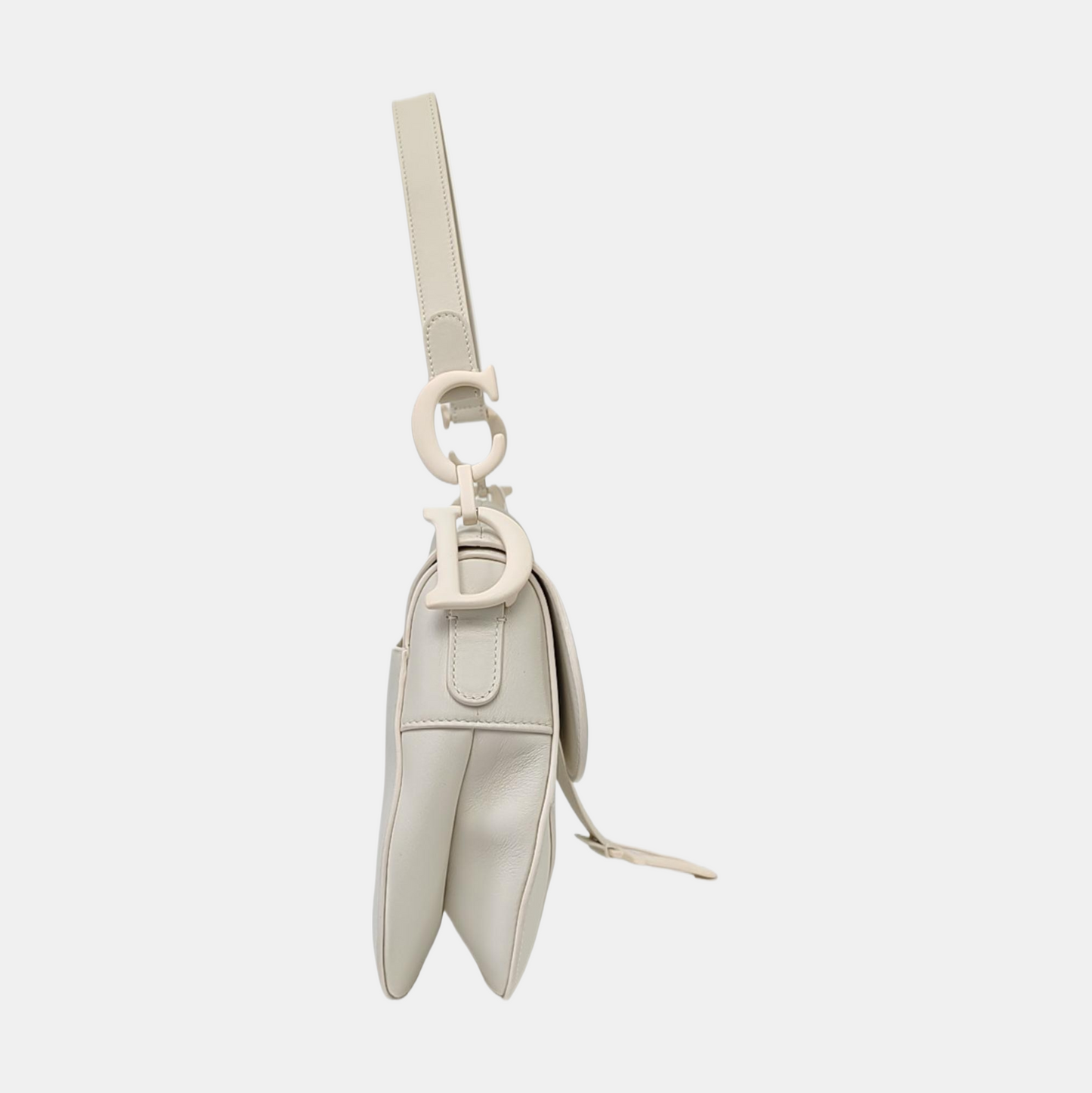 DIOR Saddle Small White Calfskin Saddle Bag Single Shoulder Bag and Tote with White Hardware-(SKU)-962207420