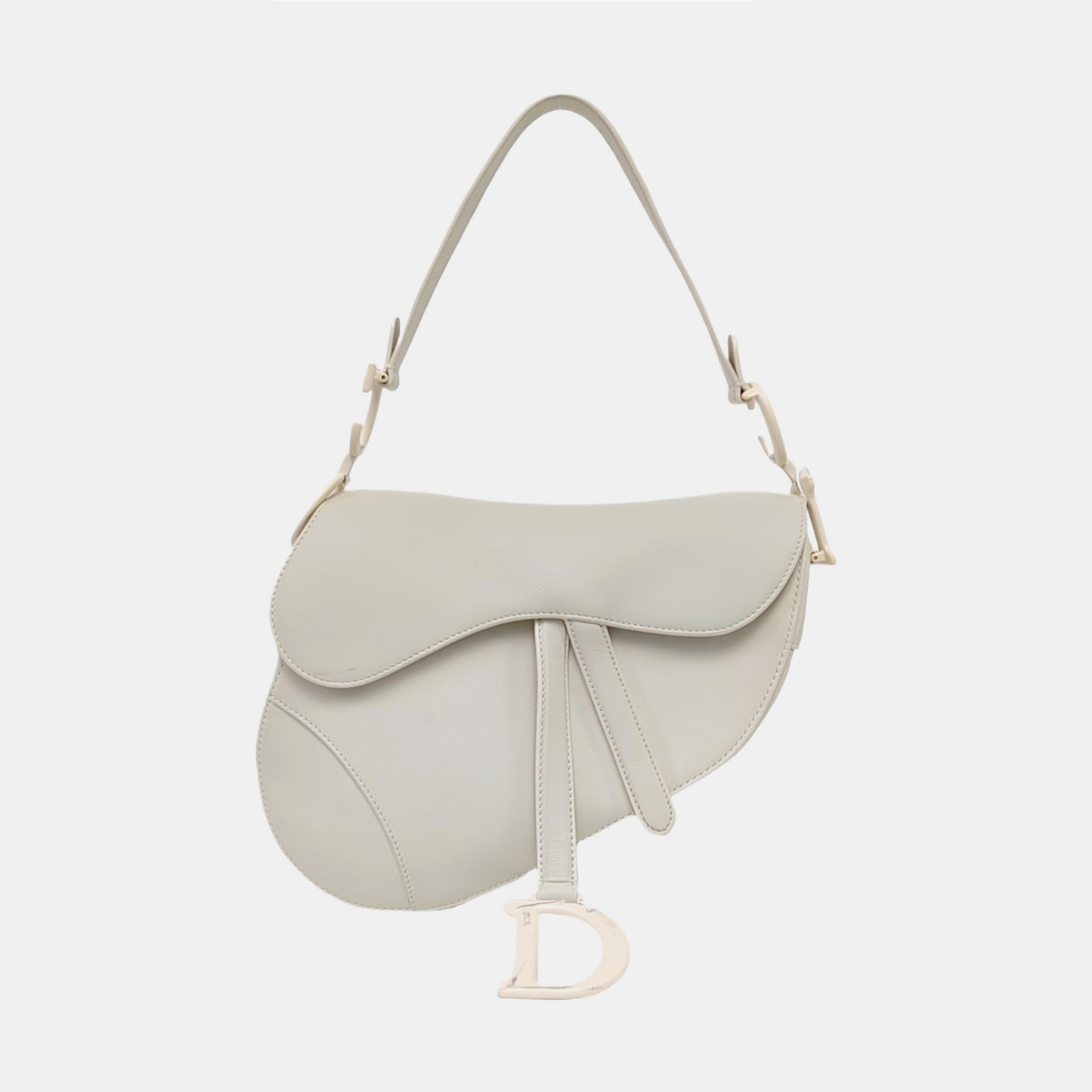 DIOR Saddle Small White Calfskin Saddle Bag Single Shoulder Bag and Tote with White Hardware-(SKU)-962207420