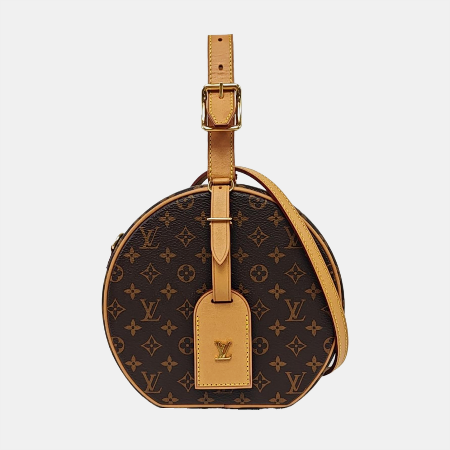 LOUIS VUITTON BOITE CHAPEAU Small Brown Coated Canvas Monogram Pattern Round Pie Bag Crossbody Bag Tote Bag Single Shoulder Bag Golden Hardware Removable Strap-(SKU)-962025243