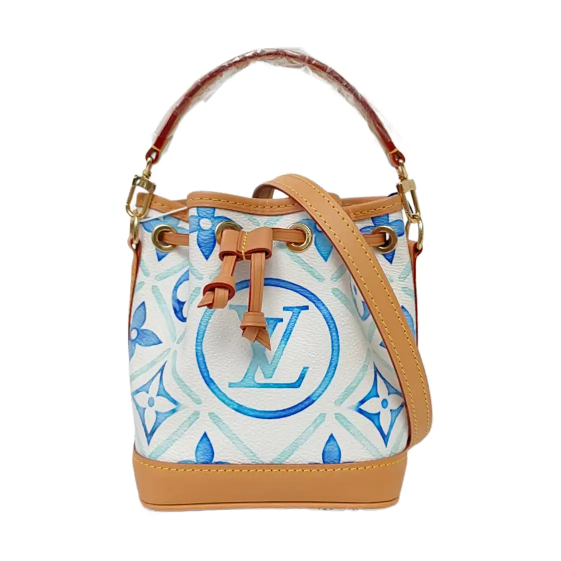 LOUIS VUITTON NOÉ Nano White Coated Canvas Monogram Shoulder Bag with Gold Hardware and 2 Detachable Straps-(SKU)-962961860
