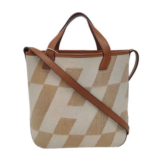 HERMÈS Cabas H En Biais 25 Glacier White Canvas Monogram Crossbody Shoulder Bag with Gold Hardware, Z-(SKU)-962766902