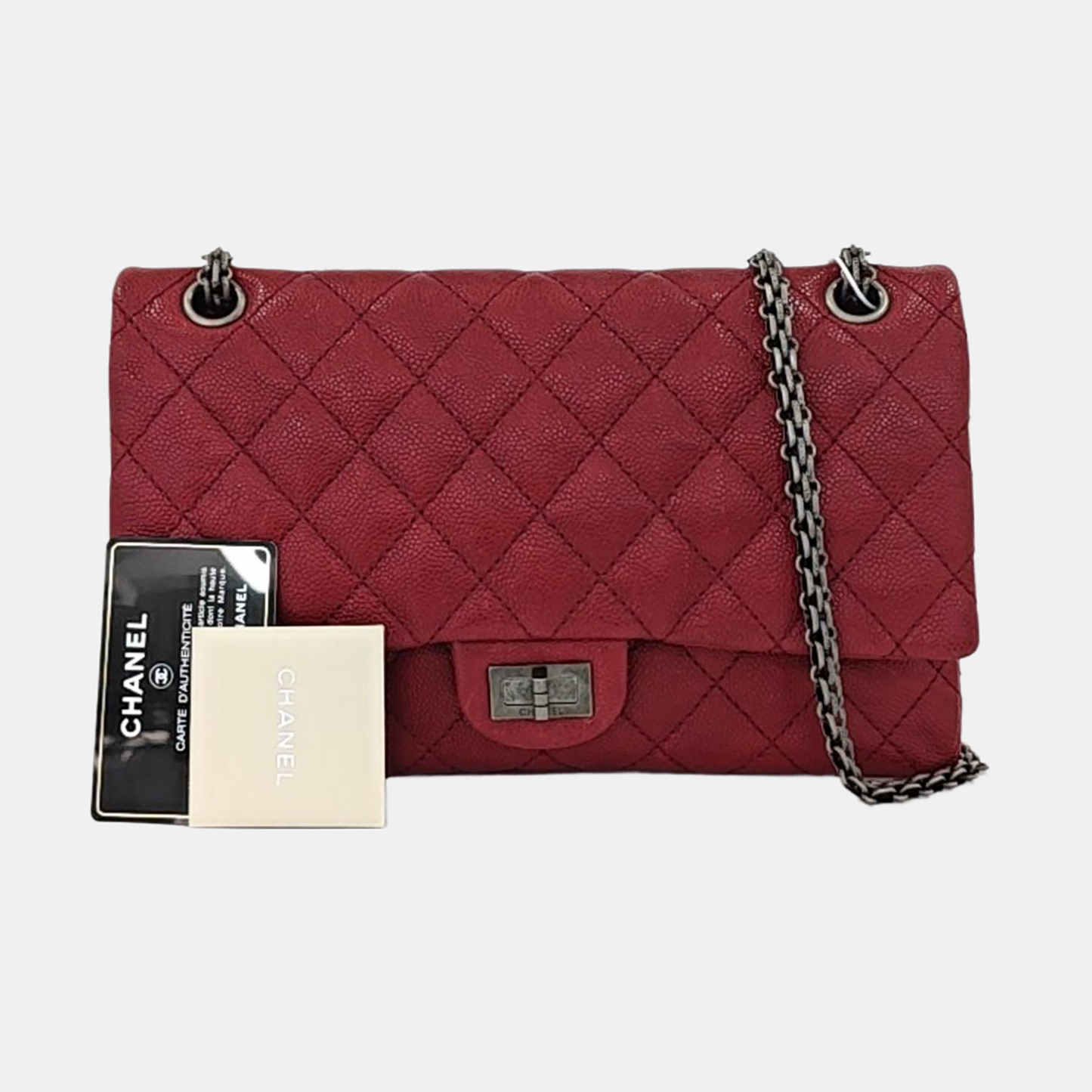 CHANEL 2.55 Large Size Fuchsia Color Pebbled Leather Quilted Crossbody Shoulder Bag with Palladium Hardware, 14 openings-(SKU)-962931310