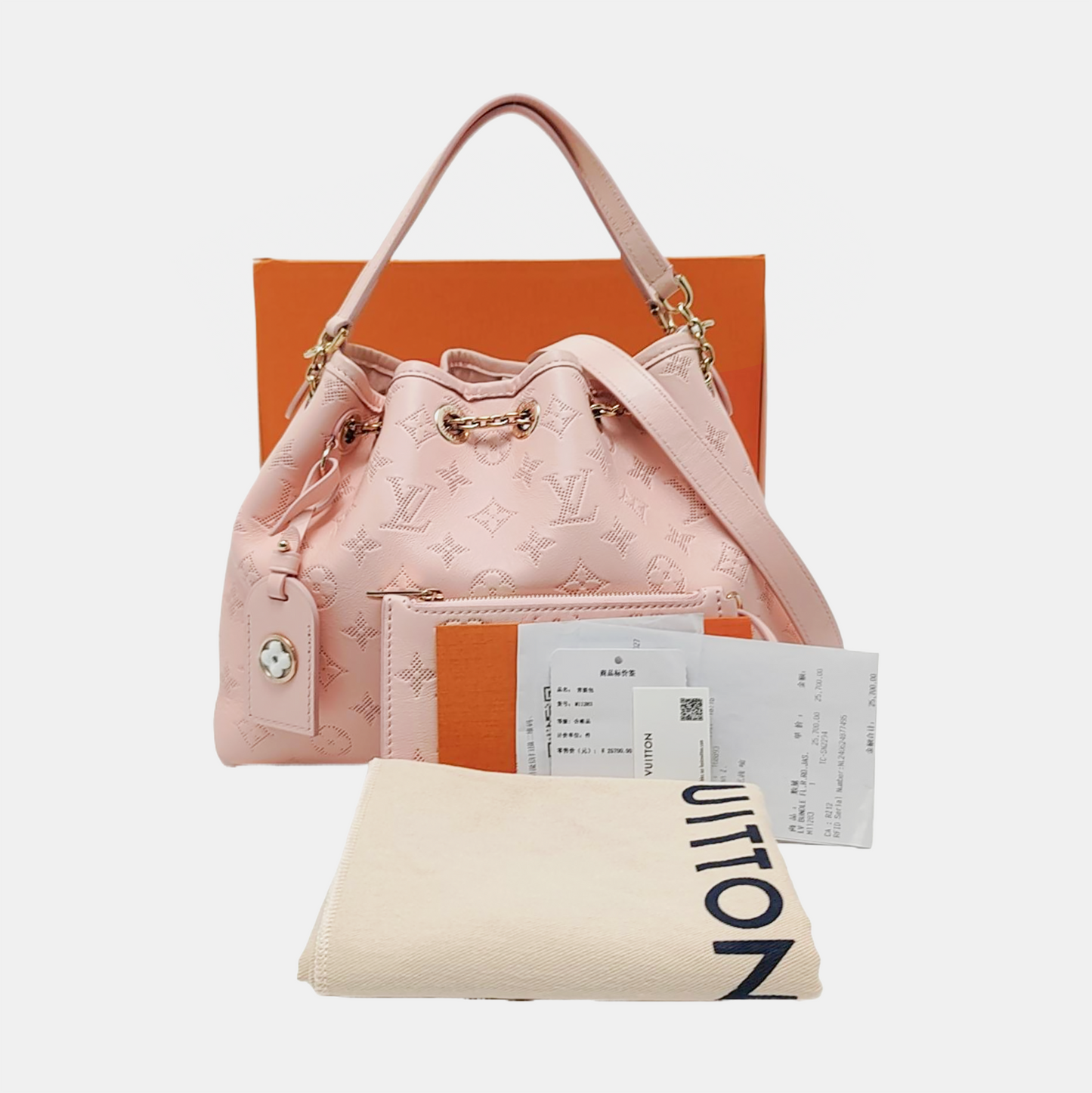 LOUIS VUITTON BUNDLE pink leather Monogram embossed crossbody bag handbag shoulder bag gold hardware removable shoulder strap complete accessories-(SKU)-962918842