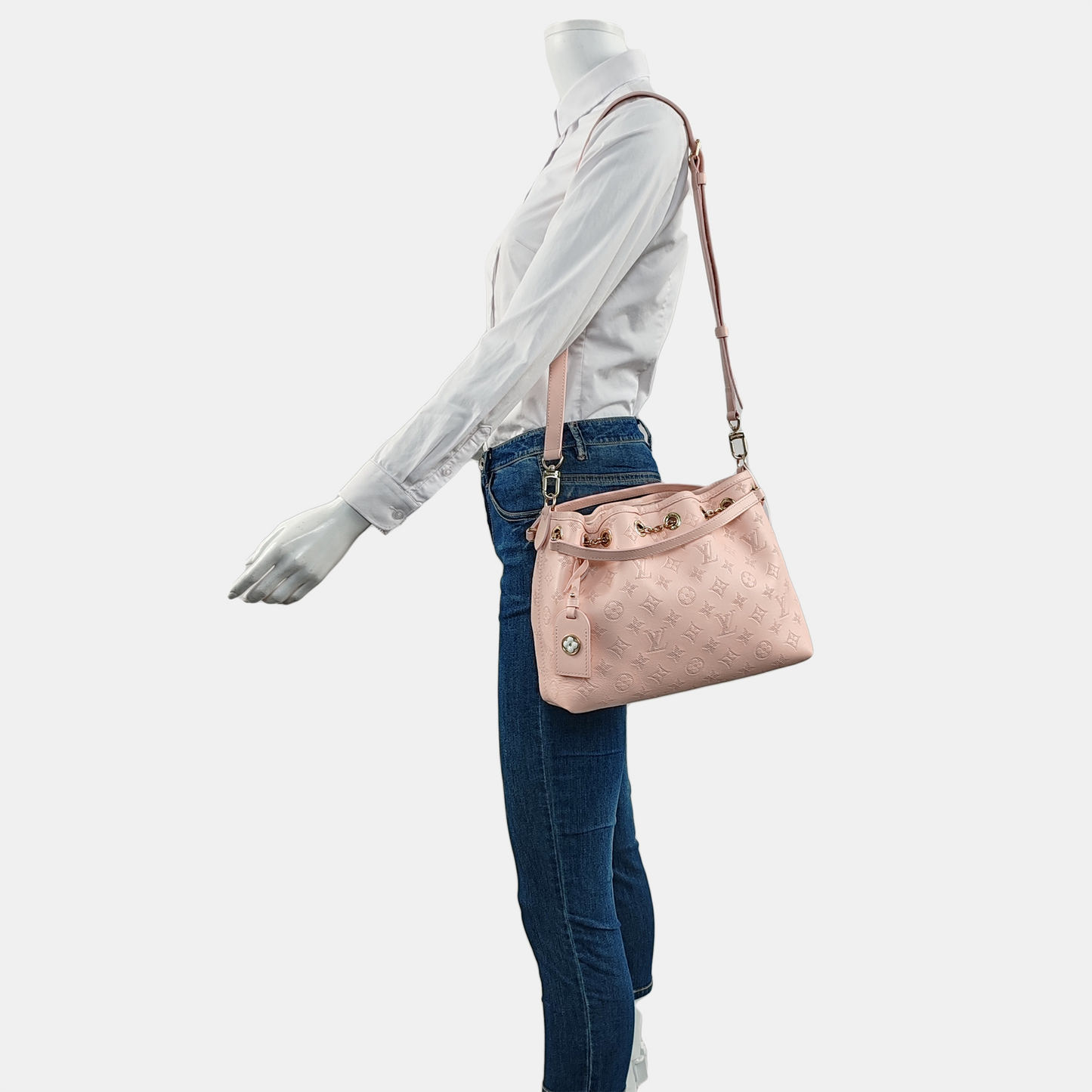 LOUIS VUITTON BUNDLE pink leather Monogram embossed crossbody bag handbag shoulder bag gold hardware removable shoulder strap complete accessories-(SKU)-962918842