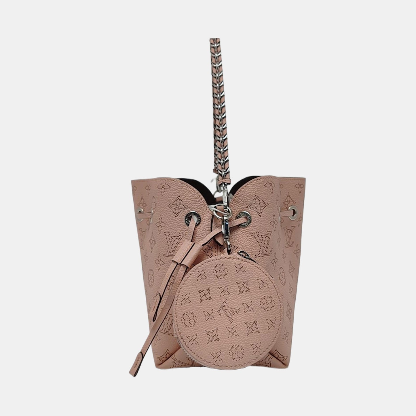 LOUIS VUITTON BELLA Pink Calfskin Monogram Woven Shoulder Bag Tote Crossbody Bag with Detachable Strap and Two Pouches-(SKU)-963123762