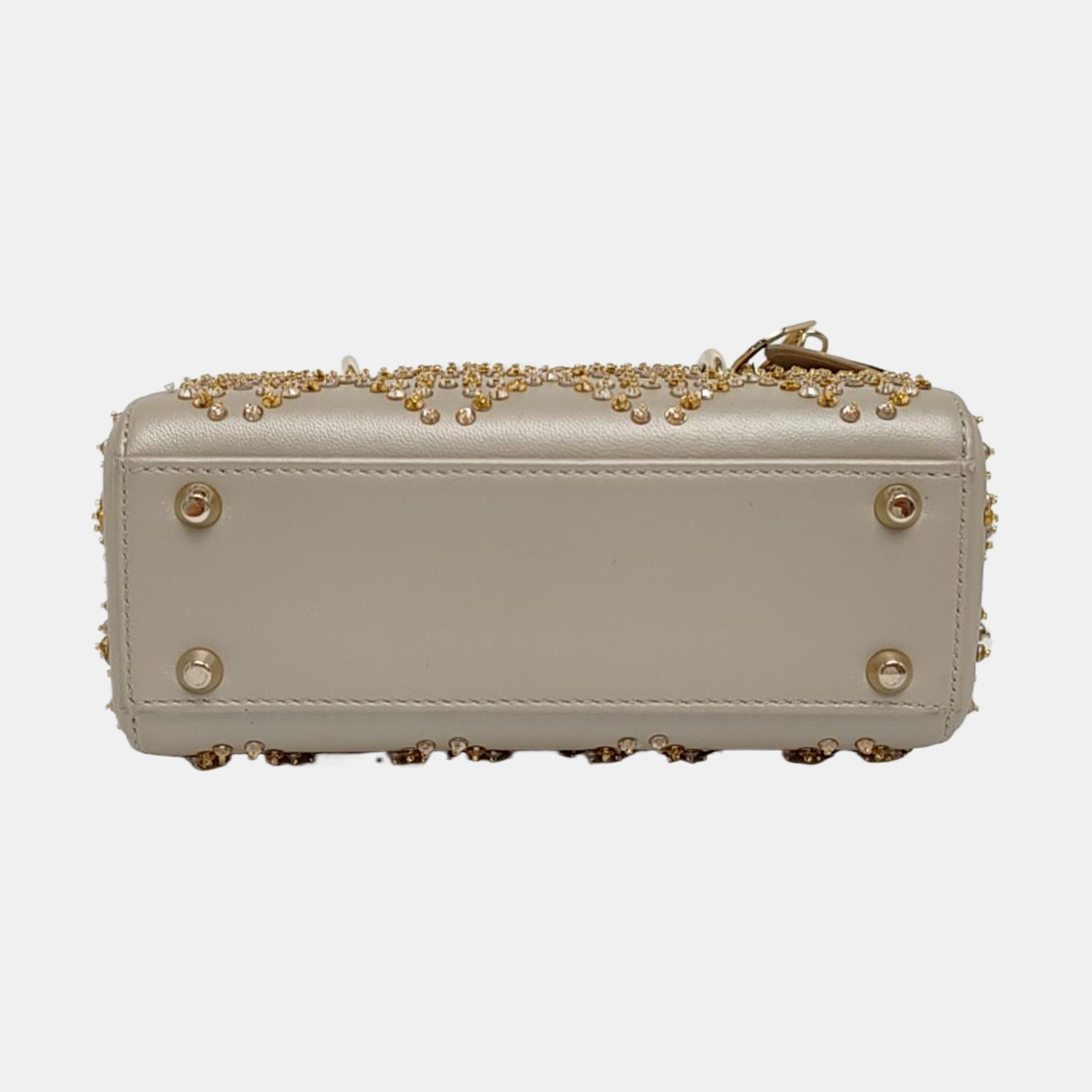 DIOR Lady Dior mini champagne lamb skin Cannage pattern three-compartment crossbody bag, shoulder bag with gold hardware and detachable strap-(SKU)-963332269