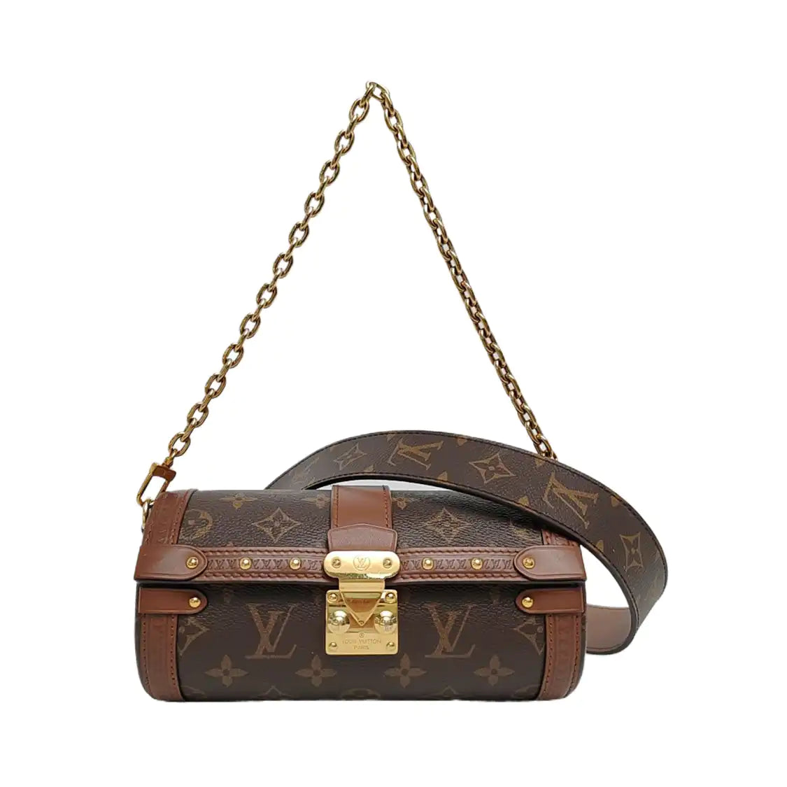 LOUIS VUITTON PAPILLON 19 Brown Coated Canvas Monogram Rivet Babylone Crossbody Bag Handbag Shoulder Bag Gold Hardware 2 Removable Straps-(SKU)-962788033