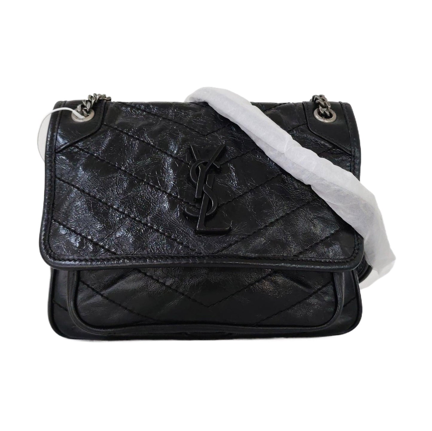 YSL NIKI Mini Black Leather Quilted V-Shape Shoulder Bag with Black Ruthenium Hardware-(SKU)-963404190