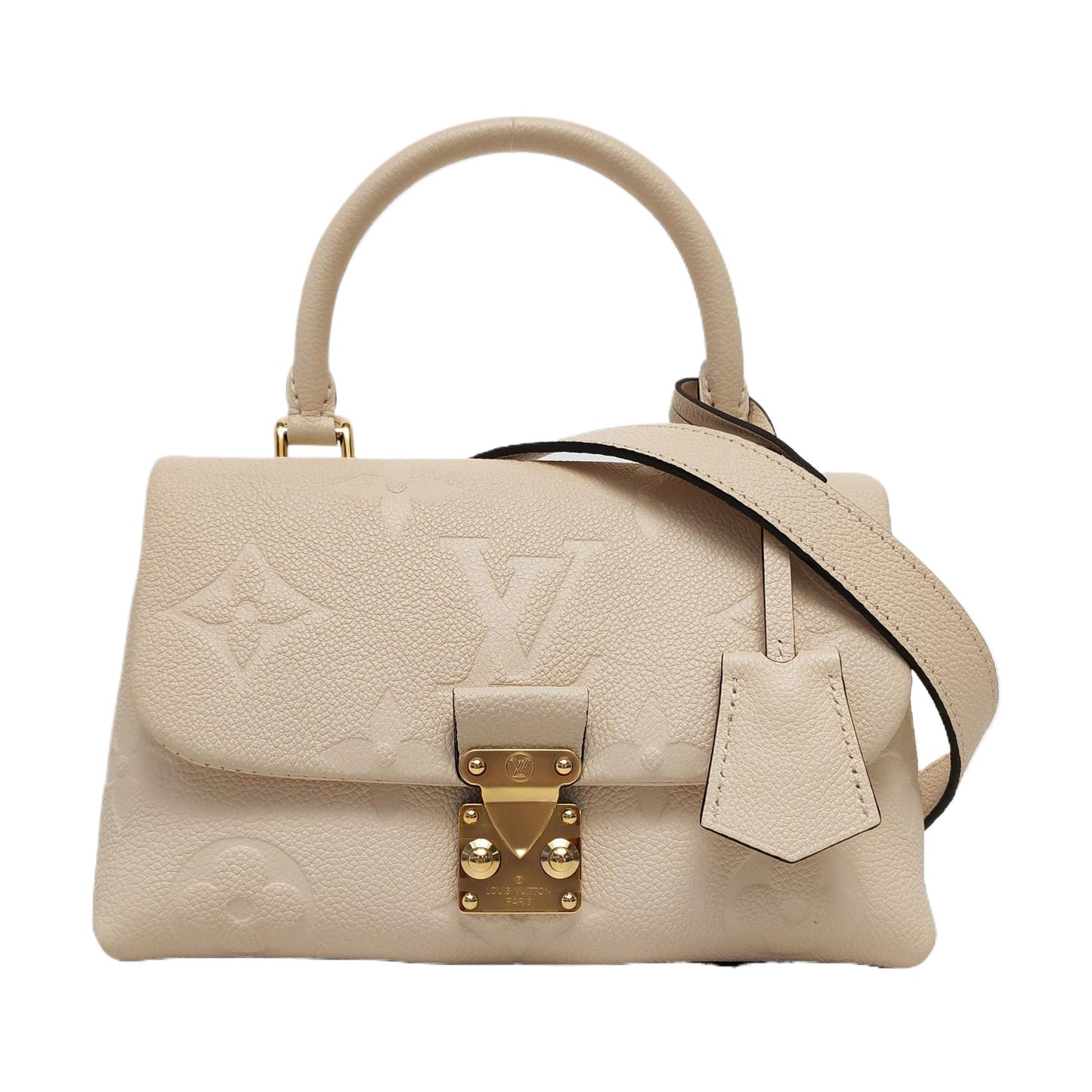 LOUIS VUITTON MADELEIN BB Beige Calfskin Quilted Crossbody Shoulder Bag Handbag Tote Bag Golden Hardware Removable Strap-(SKU)-963269885