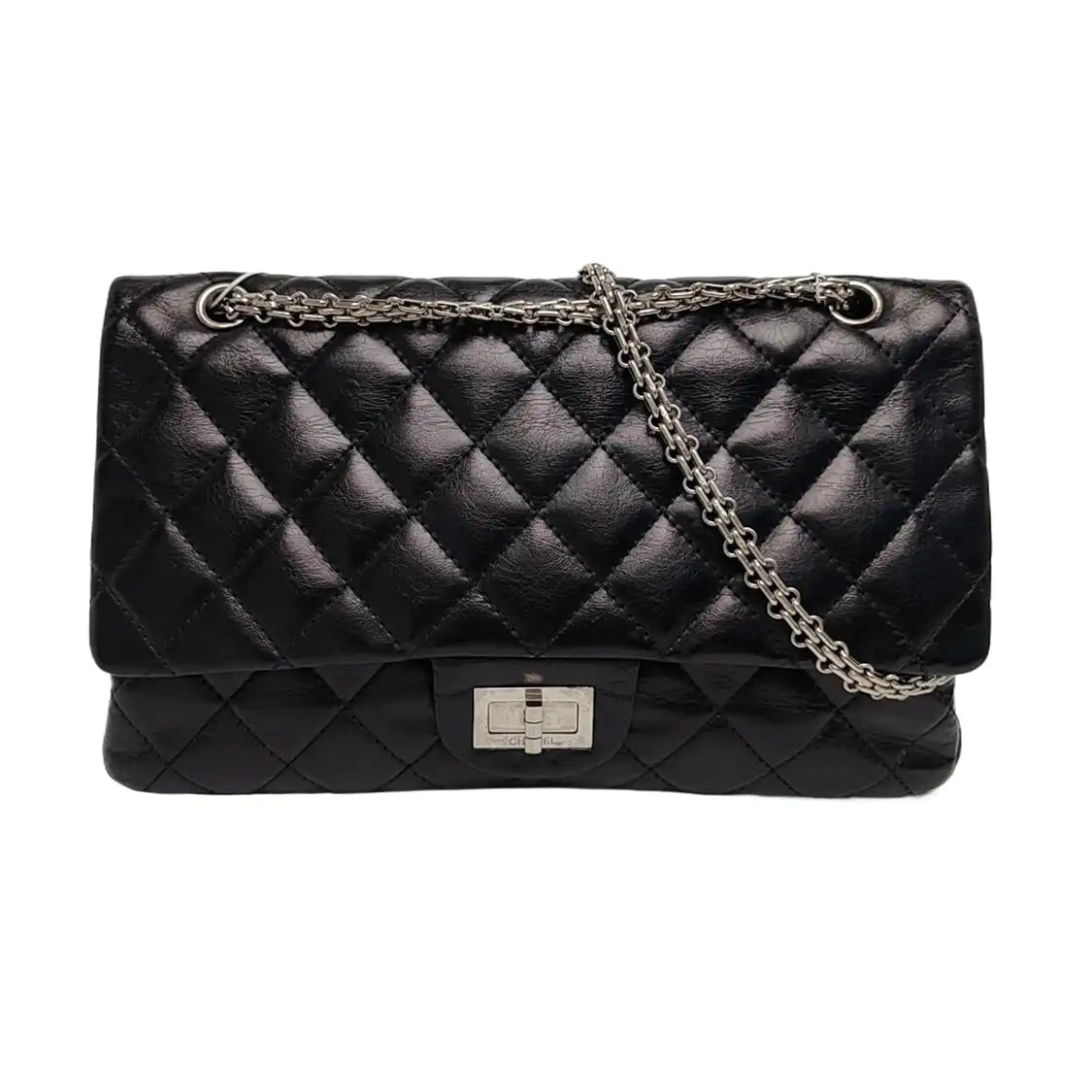 CHANEL 2.55 Maxi Super Large Black Lamb Leather Quilted Single Shoulder Bag Tote Bag Palladium Hardware 14 Clasp-(SKU)-963460572