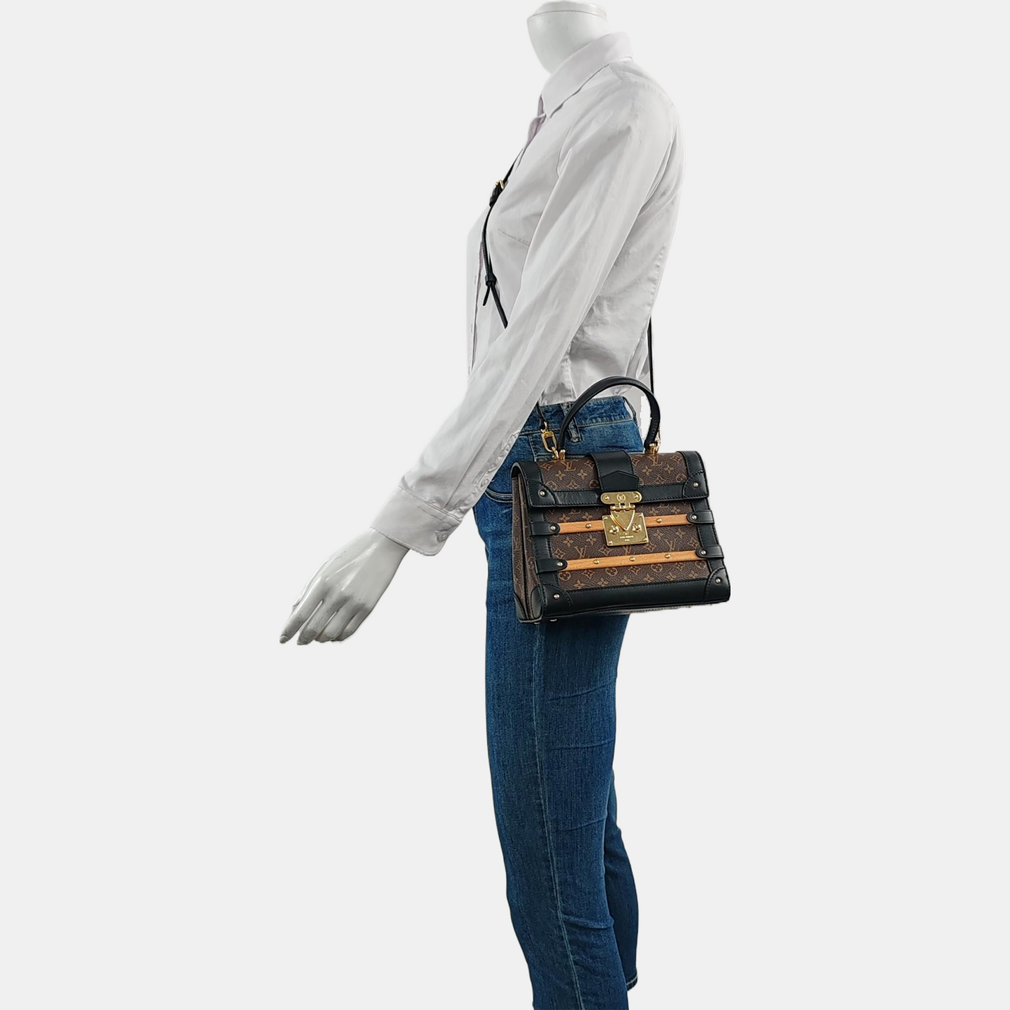 LOUIS VUITTON TRIANON Small Brown Coated Canvas Monogram Shoulder Bag Tote Bag Crossbody Bag Gold Hardware Removable Shoulder Strap-(SKU)-963796768