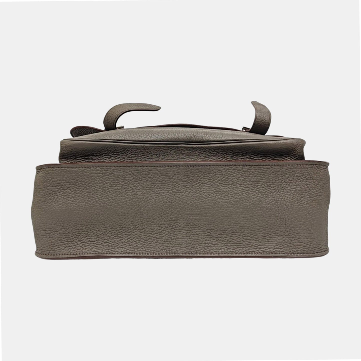 HERMÈS Steve Charcoal Grey Clemence Leather Shoulder Bag Crossbody with Silver Hardware, 🄿-(SKU)-963416776