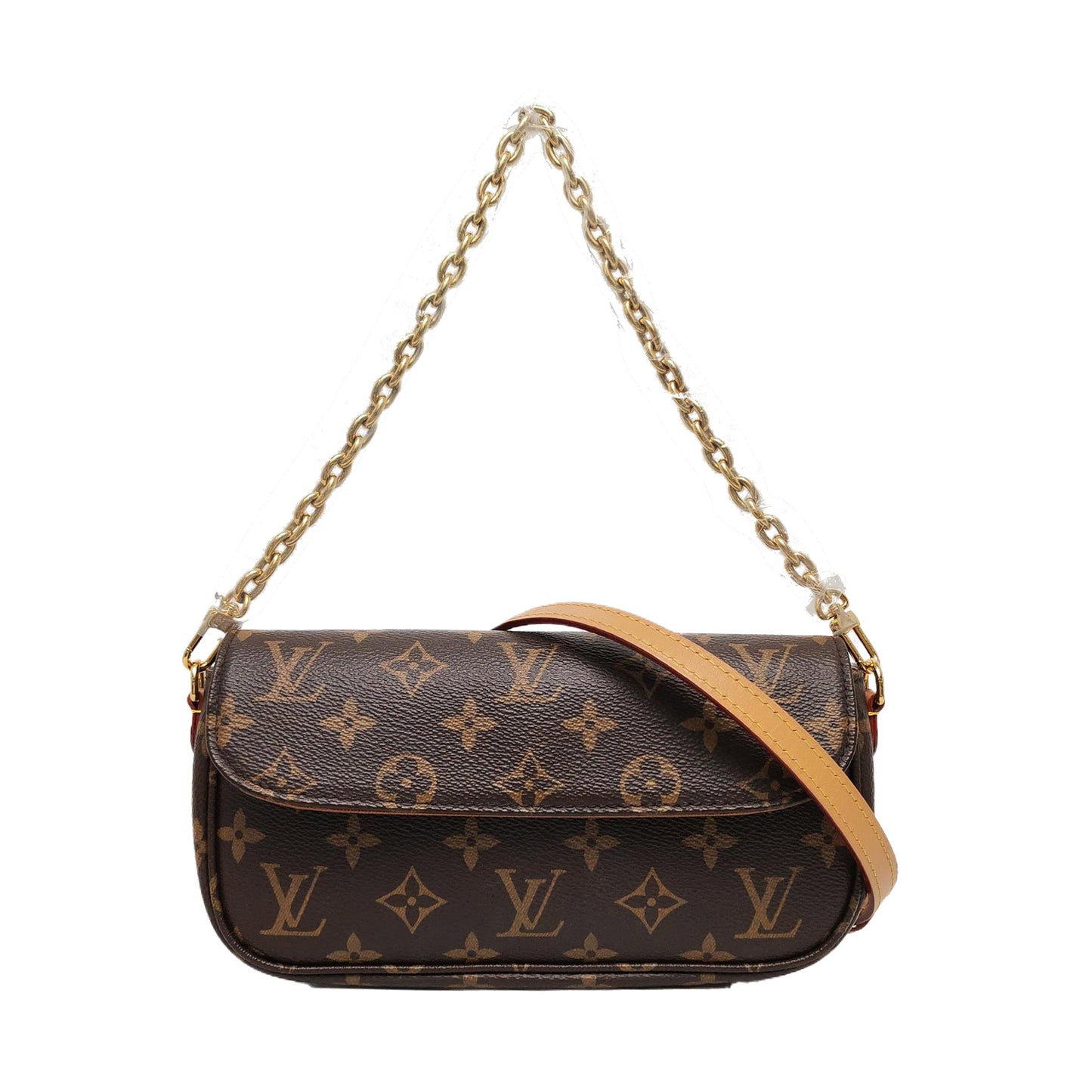 LOUIS VUITTON IVY Brown Coated Canvas Monogram Shoulder Bag Tote Bag Crossbody Bag Gold Hardware 2 Removable Straps-(SKU)-961336162
