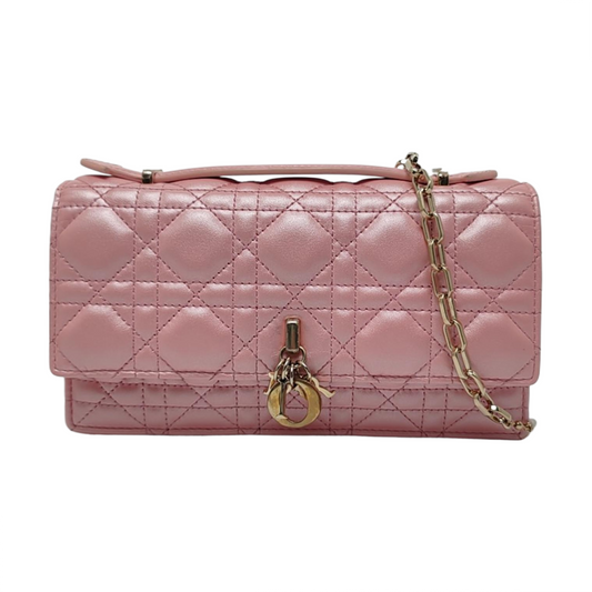 DIOR Lady Dior Mini Pink Lamb Skin Jacquard Quilted Shoulder Bag with Chain Strap, Gold Hardware, Removable Shoulder Strap, Accessories Included-(SKU)-964839672
