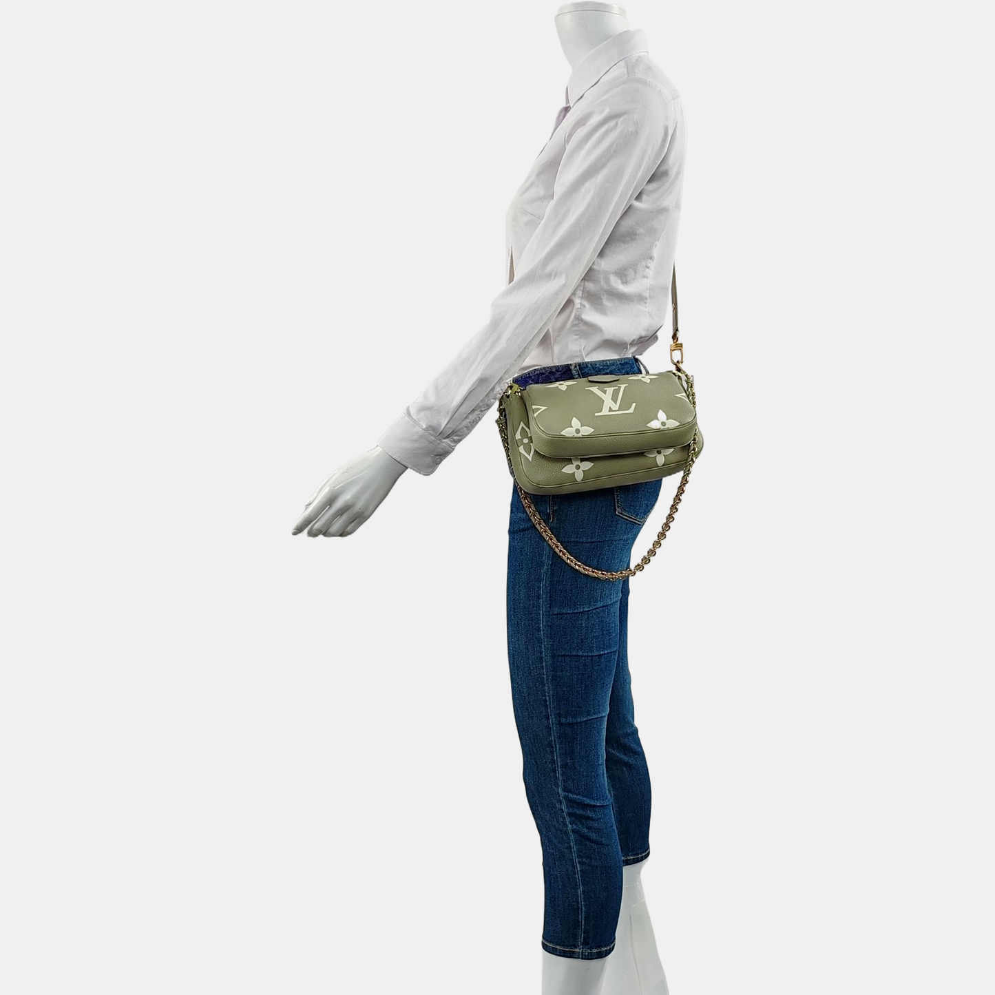 LOUIS VUITTON MULTI Green Calfskin Crossbody Shoulder Bag Tote Bag Gold Hardware Pockets 2 Removable Shoulder Straps Full Accessories-(SKU)-964086882