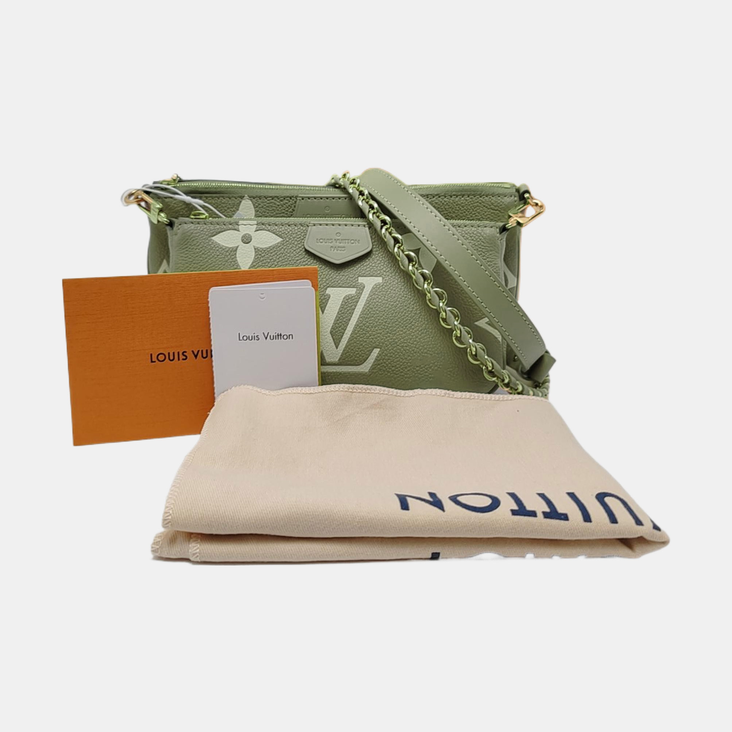 LOUIS VUITTON MULTI Green Calfskin Crossbody Shoulder Bag Tote Bag Gold Hardware Pockets 2 Removable Shoulder Straps Full Accessories-(SKU)-964086882