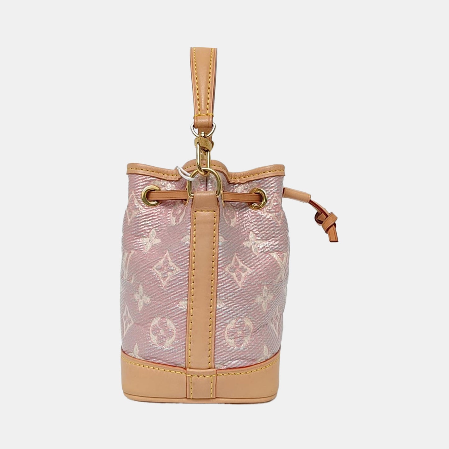 LOUIS VUITTON NOÉ Mini Pink Coated Canvas MonogramShoulder Bag Tote Bag Gold Hardware 2 Removable Straps-(SKU)-964981440