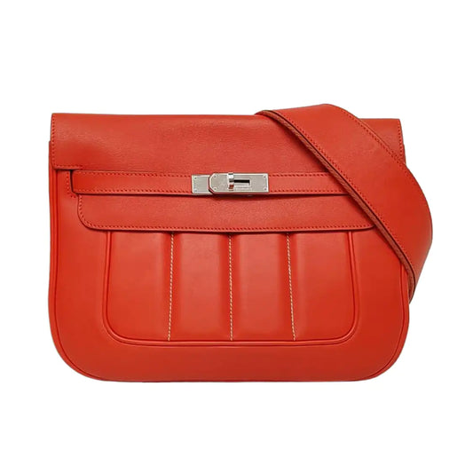 HERMÈS Berline National Red Swift Leather Quilted Shoulder Bag Crossbody Silver Hardware 🅁 Engraved Removable Strap-(SKU)-965269770