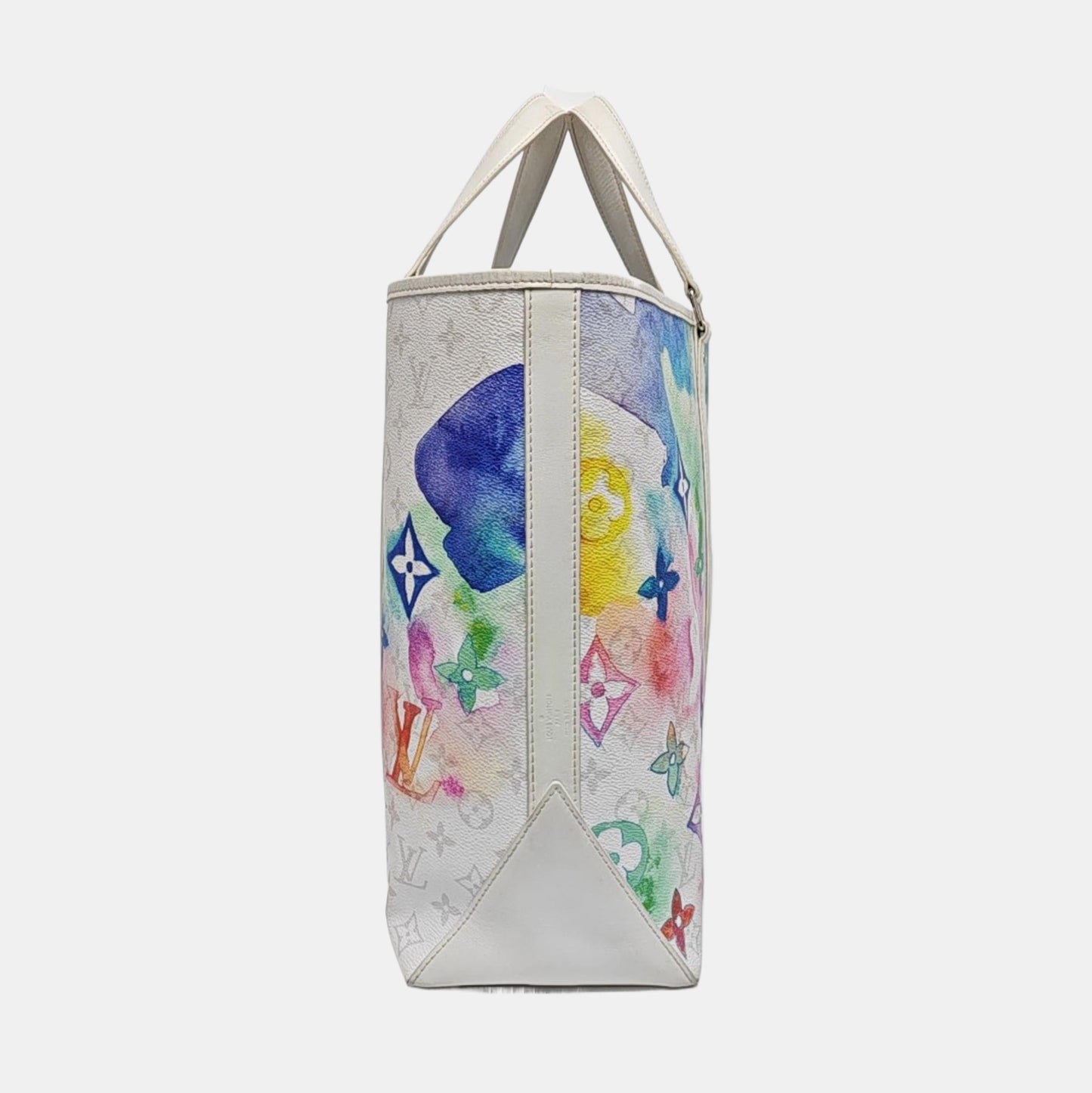 LOUIS VUITTON WEEK-END Large size white coated canvas Monogram vintage print single shoulder bag with handle, silver hardware, interior pocket, removable shoulder strap-(SKU)-965602289