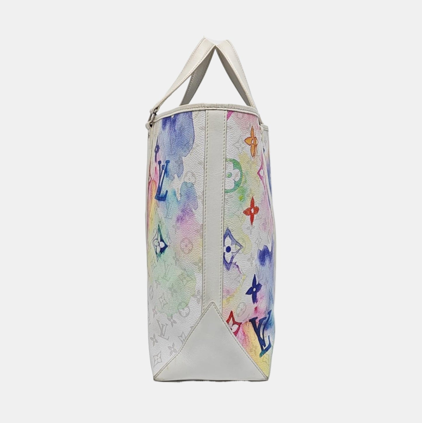LOUIS VUITTON WEEK-END Large size white coated canvas Monogram vintage print single shoulder bag with handle, silver hardware, interior pocket, removable shoulder strap-(SKU)-965602289