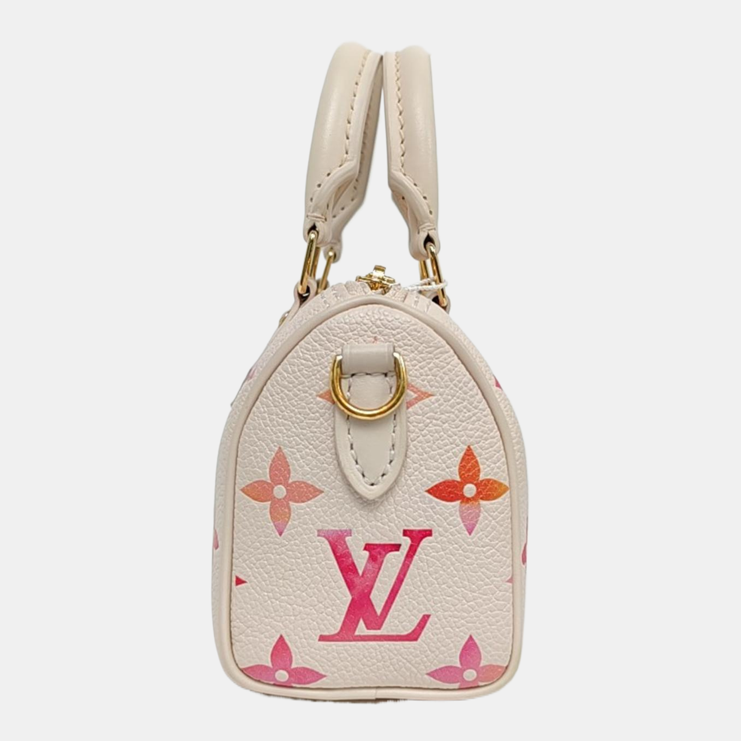 LOUIS VUITTON SPEEDY Nano White Calfskin Monogram Embossed Boston Bag Shoulder Bag Tote Bag Crossbody Bag Gold Hardware Removable Strap-(SKU)-965553381