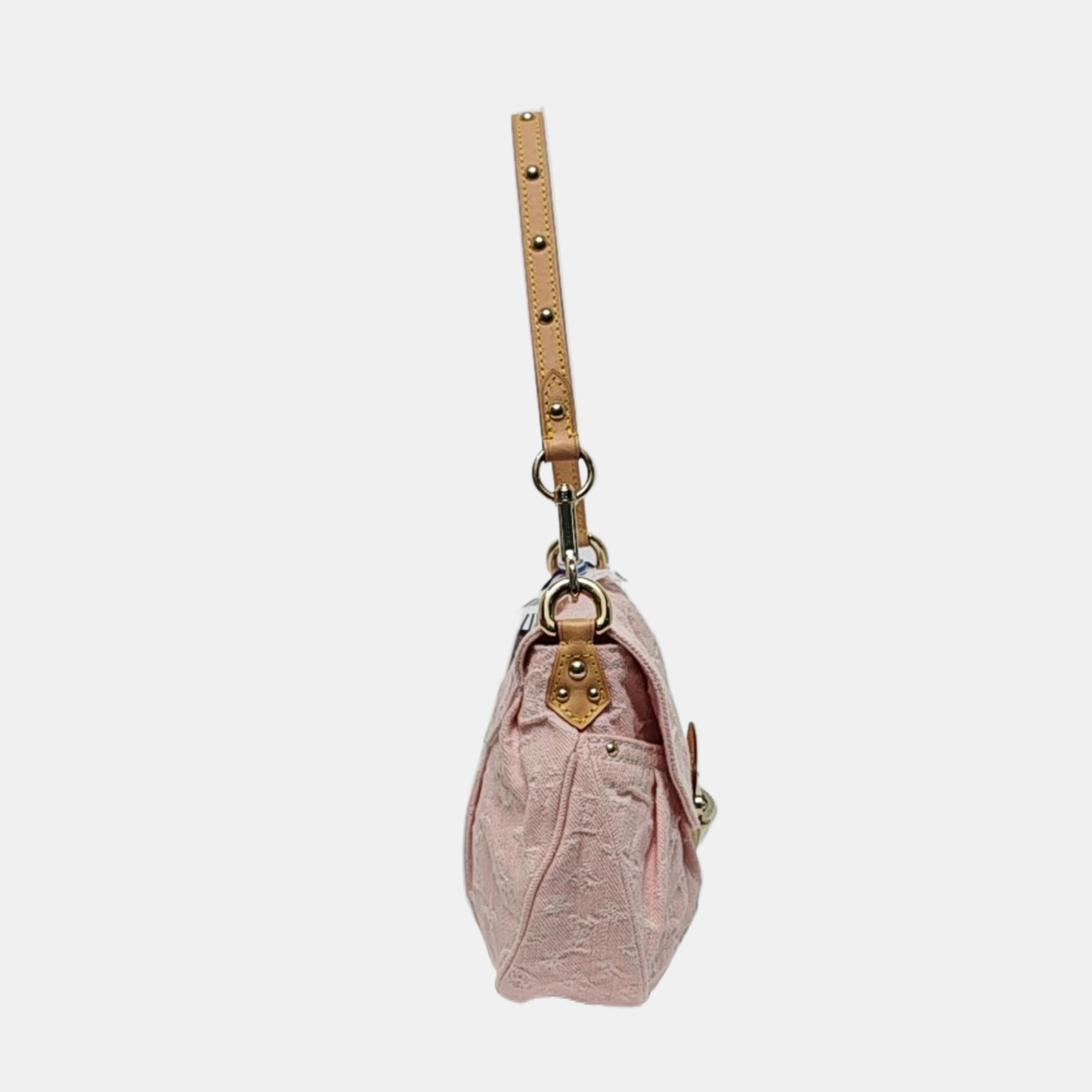 LOUIS VUITTON SUNSET Pink Denim Monogram Single Shoulder Bag with Gold Hardware 2 Removable Shoulder Straps Accessories Included-(SKU)-965274379