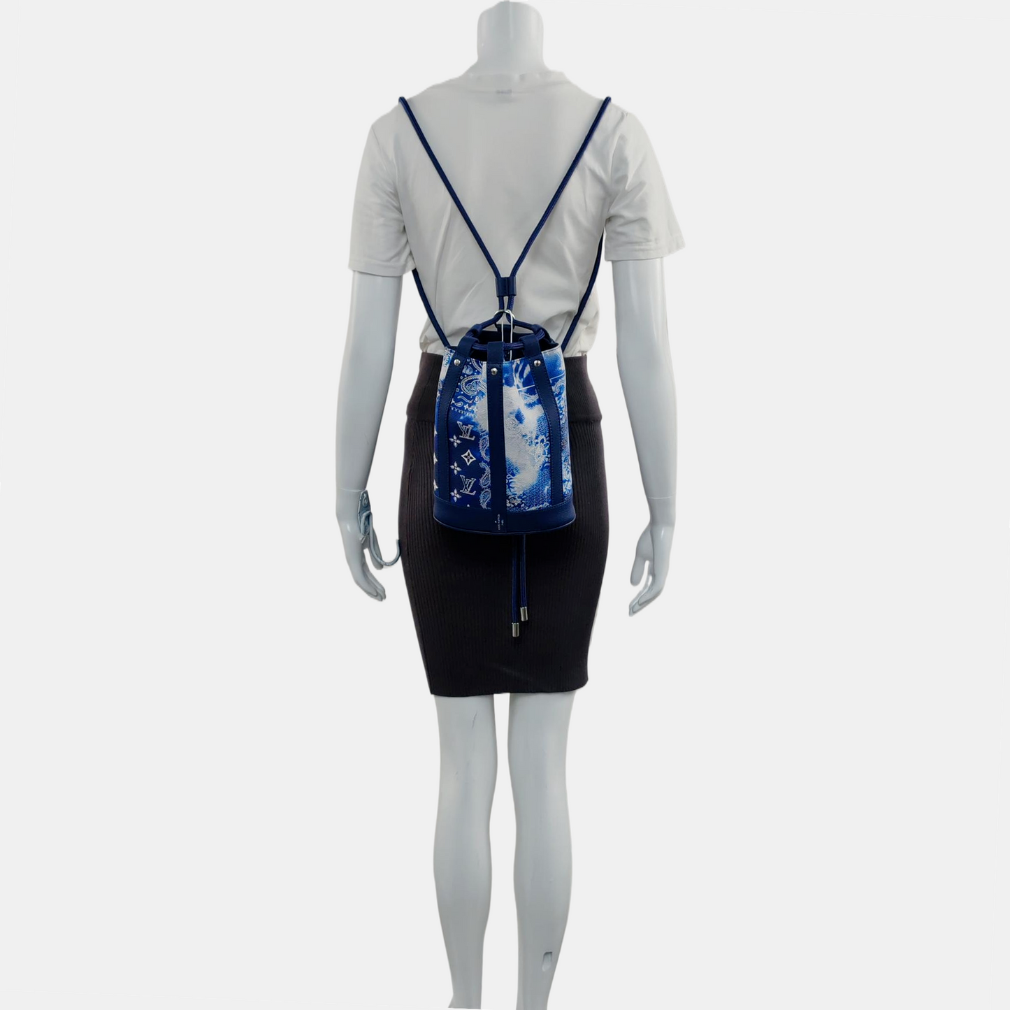 LOUIS VUITTON RANDONÉE Blue Coated Canvas Monogram Backpack with Silver Hardware and Detachable Strap, Complete Accessories-(SKU)-965562189