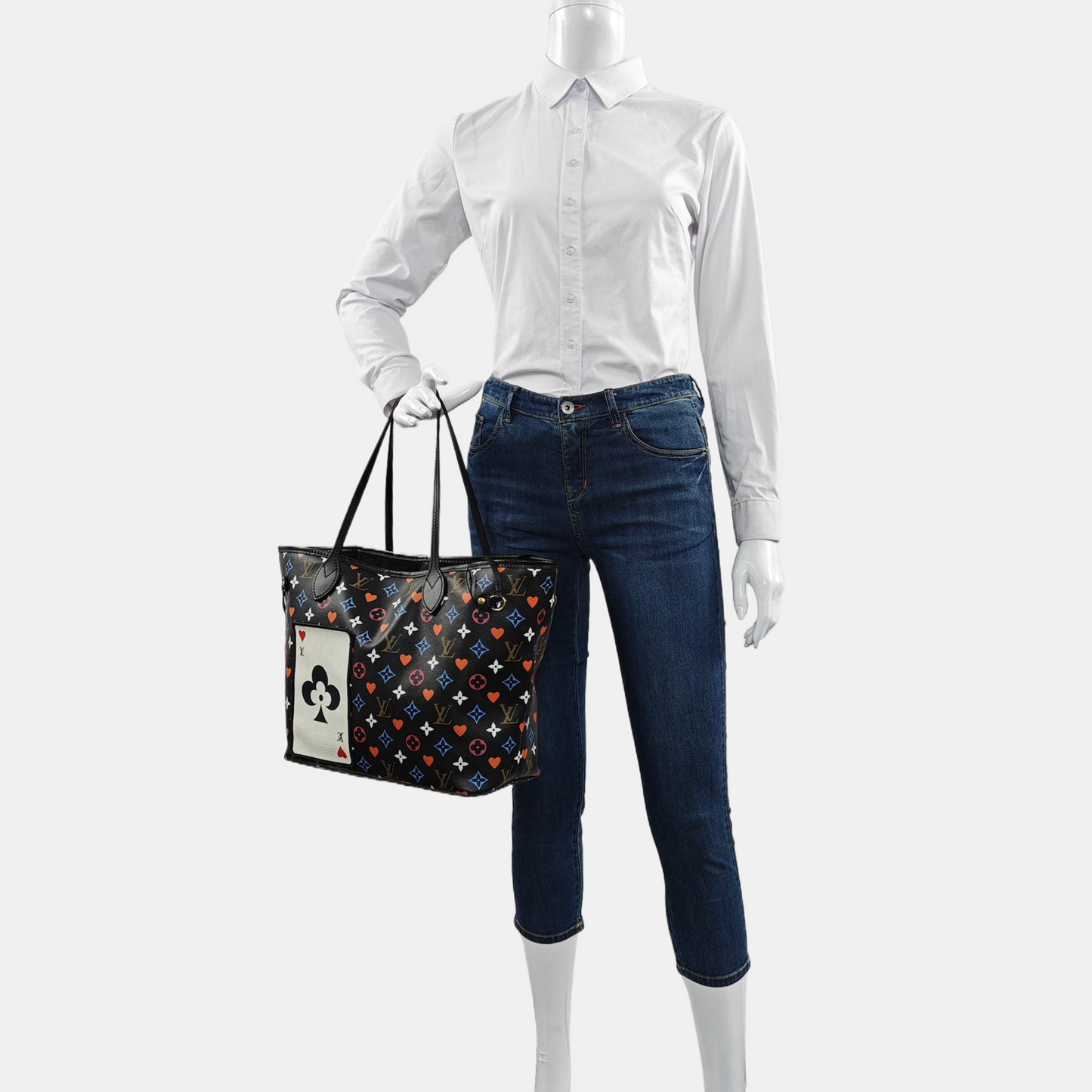 LOUIS VUITTON NEVERFULL Medium Black Coated Canvas Monogram Shopping Tote Shoulder Bag Tote Bag Gold Hardware Pockets-(SKU)-965551078