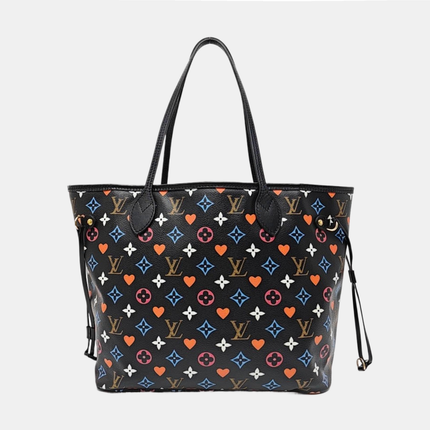 LOUIS VUITTON NEVERFULL Medium Black Coated Canvas Monogram Shopping Tote Shoulder Bag Tote Bag Gold Hardware Pockets-(SKU)-965551078