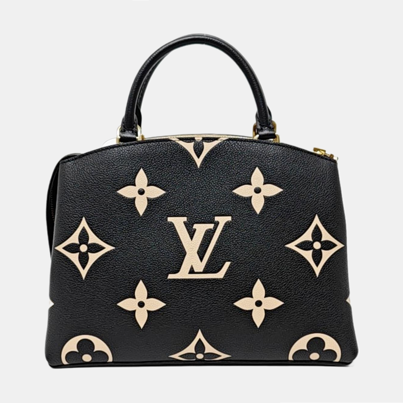 LOUIS VUITTON PALAIS Small Black Leather Monogram Embossed Crossbody Shoulder Bag Handbag Tote Bag Golden Hardware Removable Strap-(SKU)-965877183