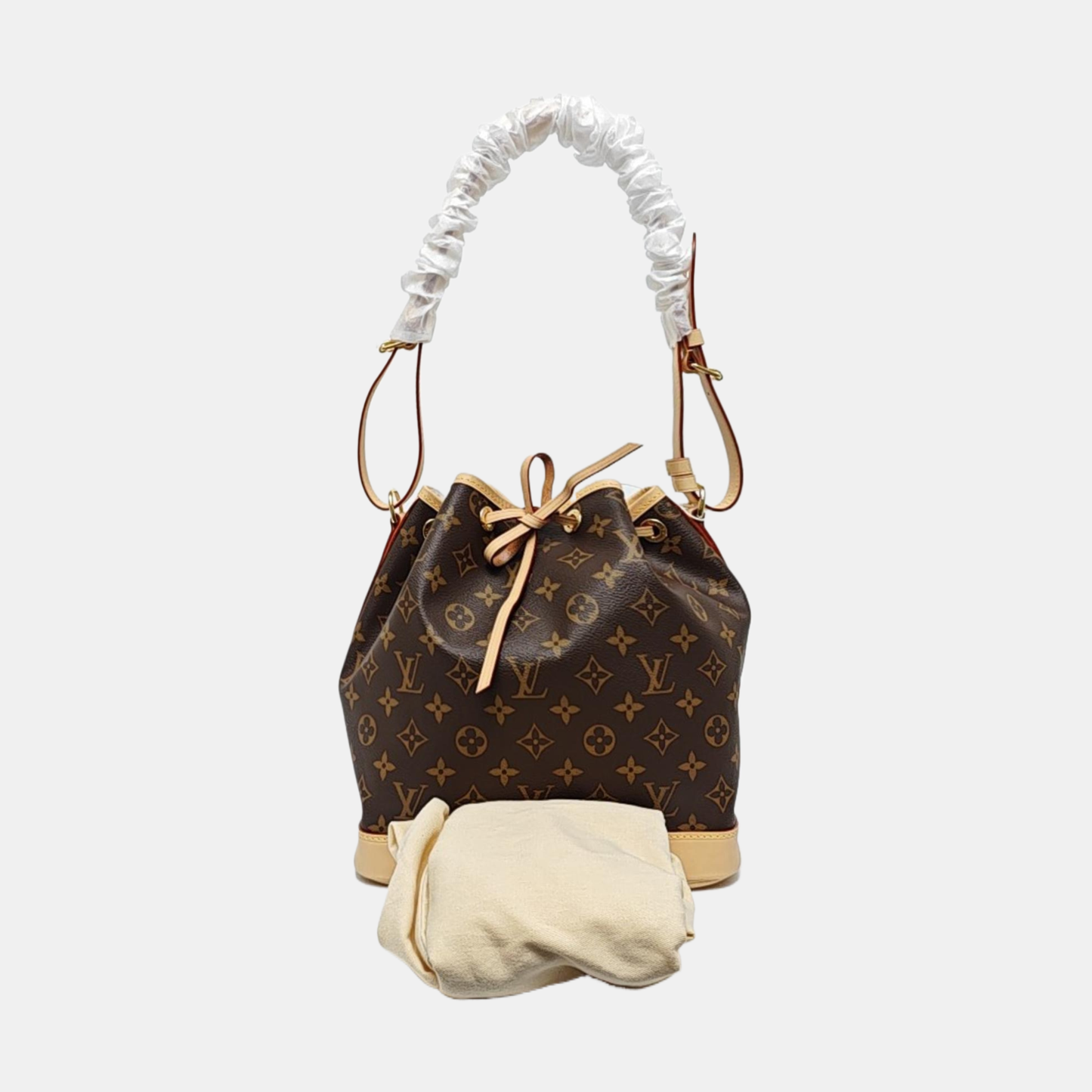 LOUIS VUITTON NOÉ Brown Coated Canvas Monogram Bucket Bag Shoulder Bag, Crossbody Bag with Detachable Strap, Gold Hardware-(SKU)-965774129