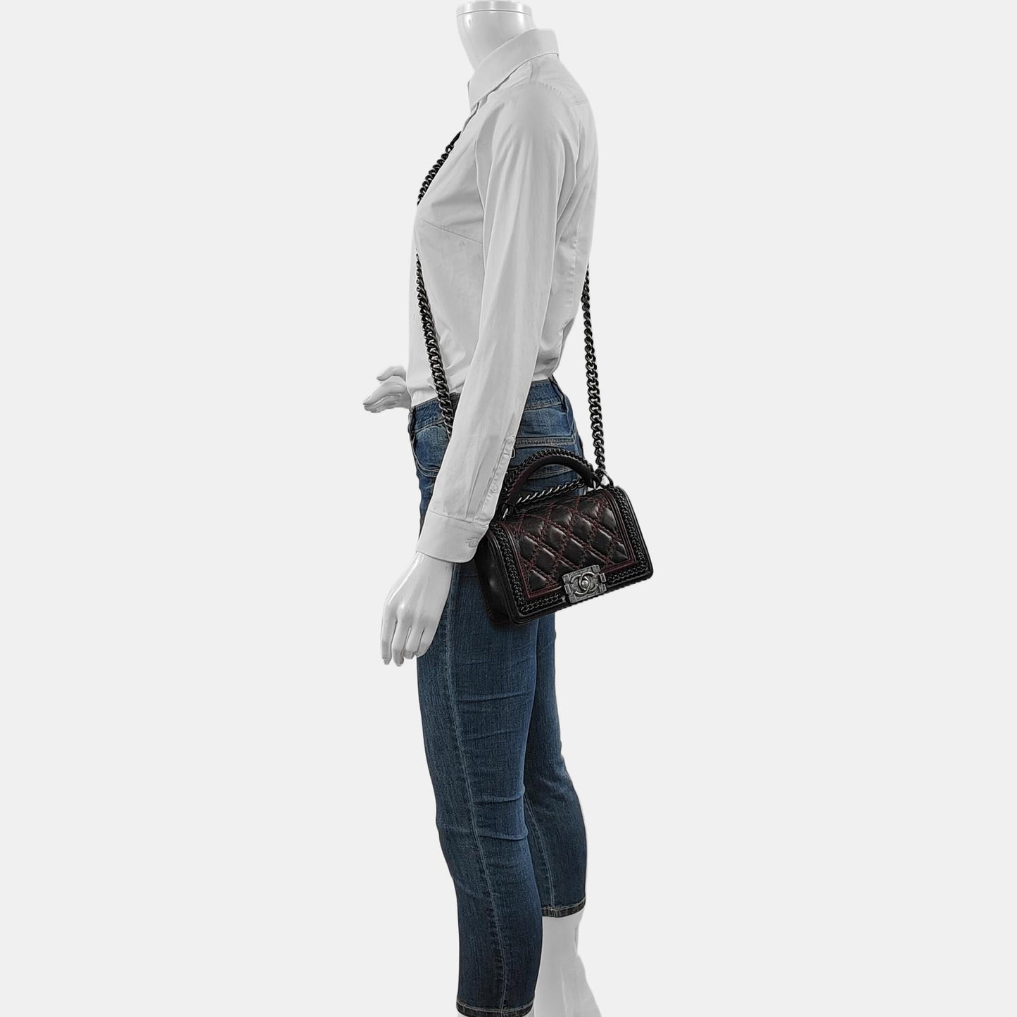 CHANEL BOY CHANEL Small Burgundy Calfskin Quilted Shoulder Bag Tote Crossbody Bag with Detachable Strap Rhodium Hardware 21 Compartments-(SKU)-965756203