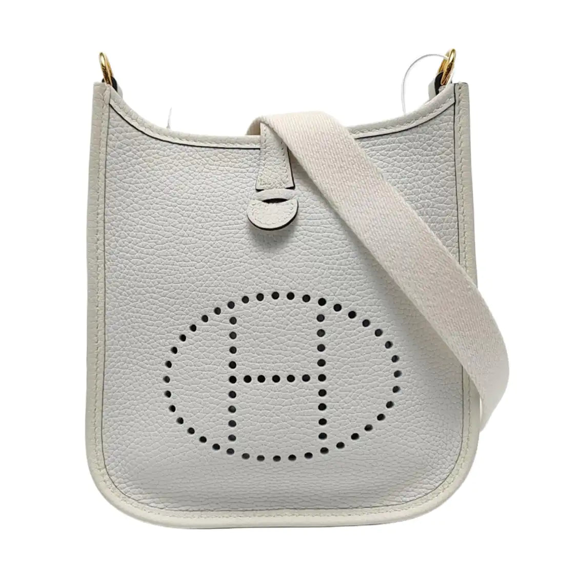 HERMÈS Evelyne New White Clemence Leather Cutout Shoulder Bag Crossbody Bag Handbag Golden Hardware Removable Shoulder Strap Accessories Included-(SKU)-961613052