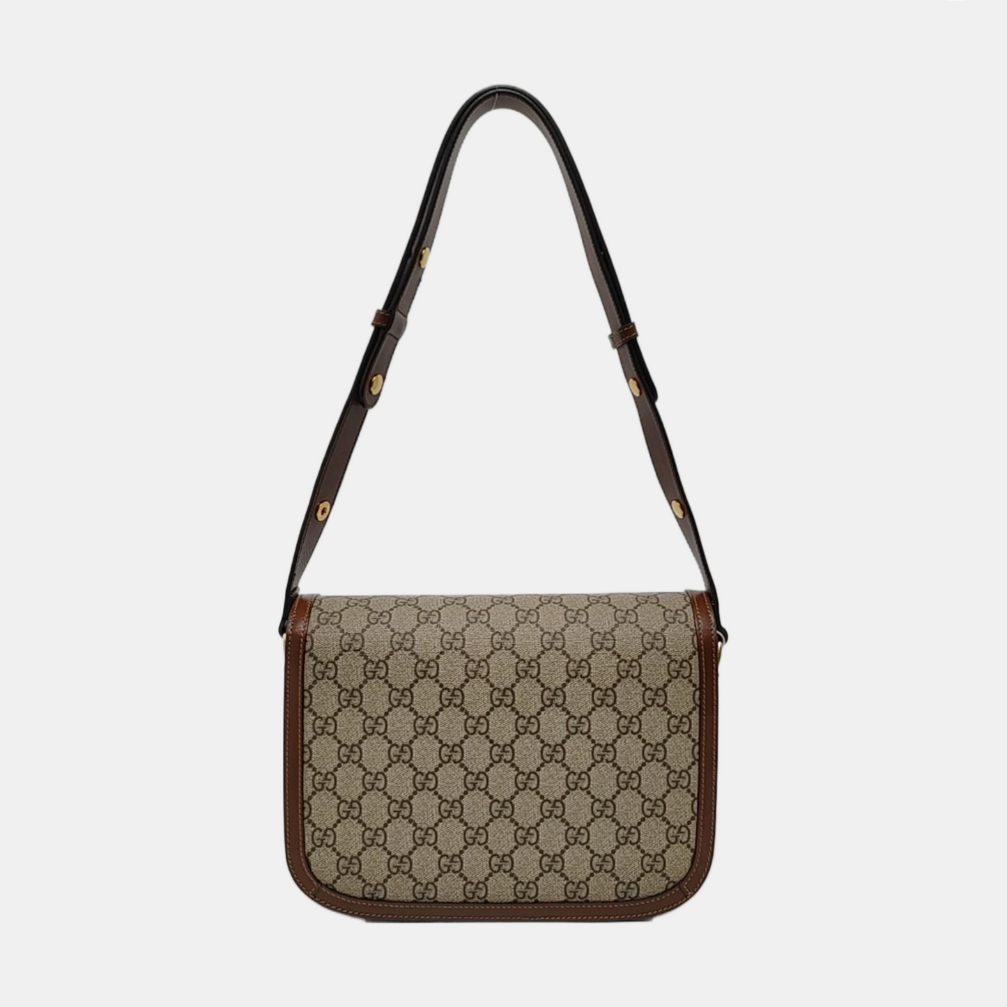GUCCI Horsebit 1955 Small Beige Coated Canvas Monogram Saddle Bag with Gold Hardware, Complete Accessories-(SKU)-966125952