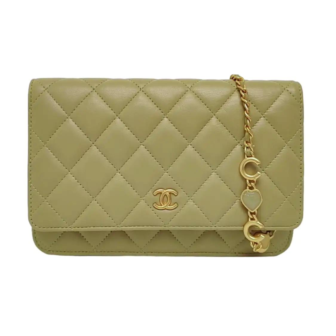 CHANEL WOC Yellow Green Lamb Skin Quilted Single Shoulder Bag Crossbody Bag Golden Hardware-(SKU)-966293271