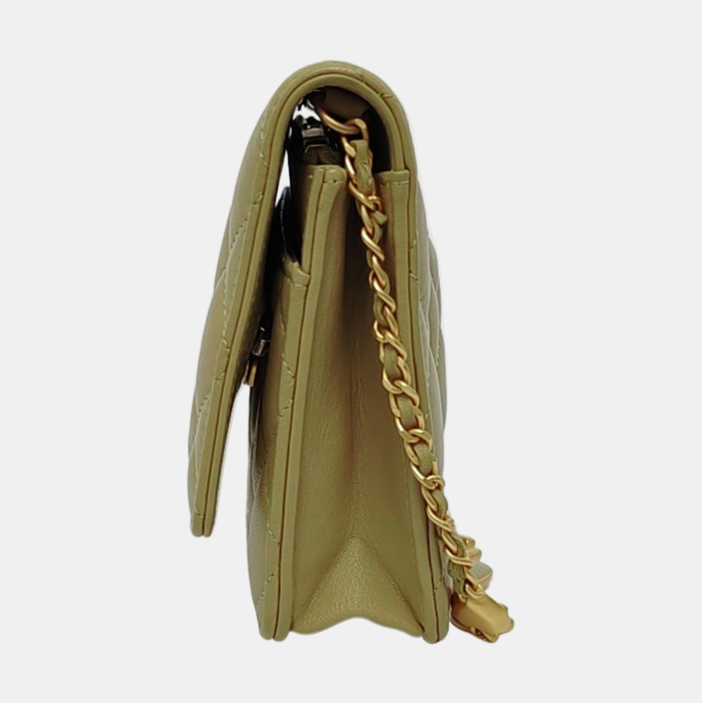 CHANEL WOC Yellow Green Lamb Skin Quilted Single Shoulder Bag Crossbody Bag Golden Hardware-(SKU)-966293271