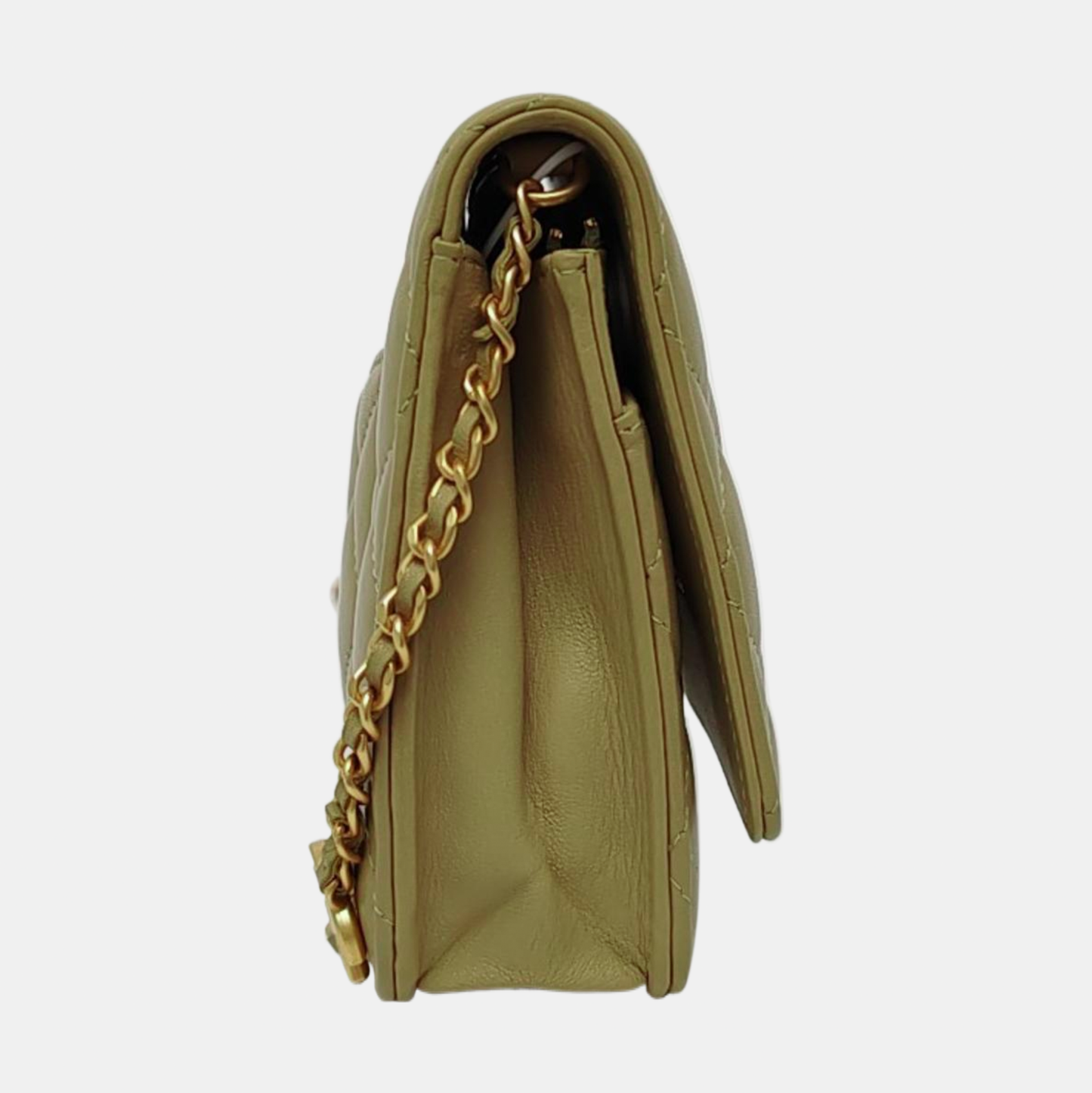 CHANEL WOC Yellow Green Lamb Skin Quilted Single Shoulder Bag Crossbody Bag Golden Hardware-(SKU)-966293271
