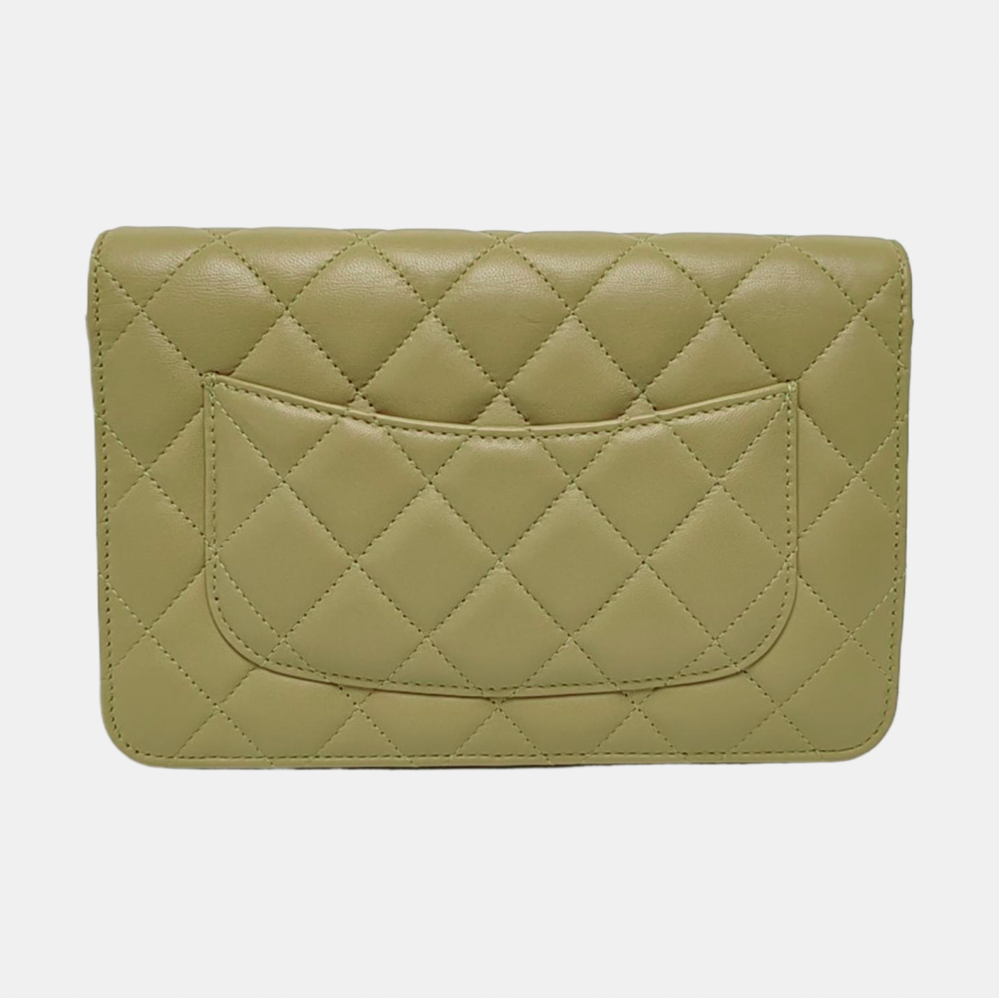 CHANEL WOC Yellow Green Lamb Skin Quilted Single Shoulder Bag Crossbody Bag Golden Hardware-(SKU)-966293271