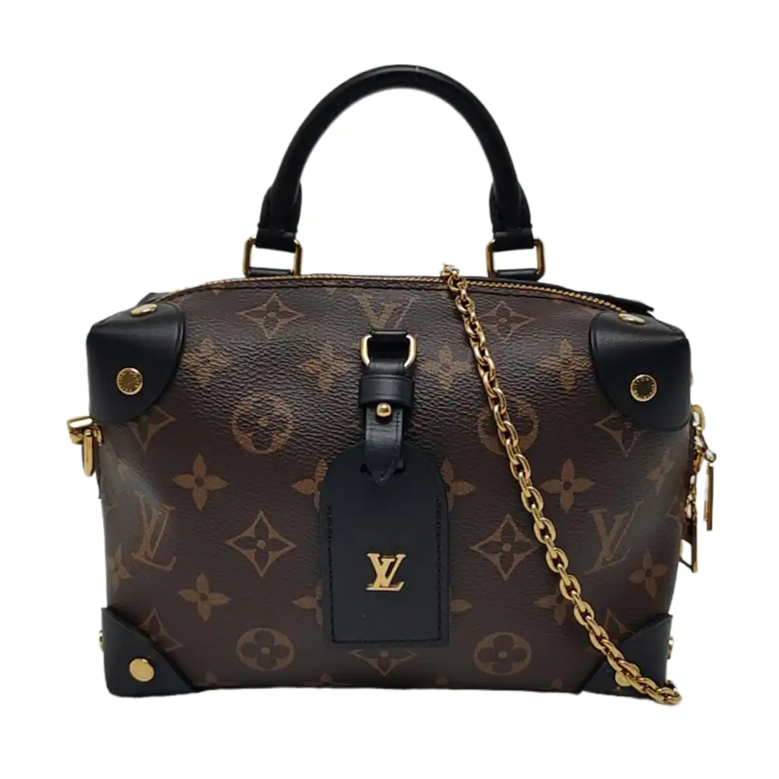 LOUIS VUITTON PETITE MALLE Brown Coated Canvas Monogram Crossbody Shoulder Bag Tote Bag Single Shoulder Bag Golden Hardware 2 Removable Shoulder Straps-(SKU)-949596506