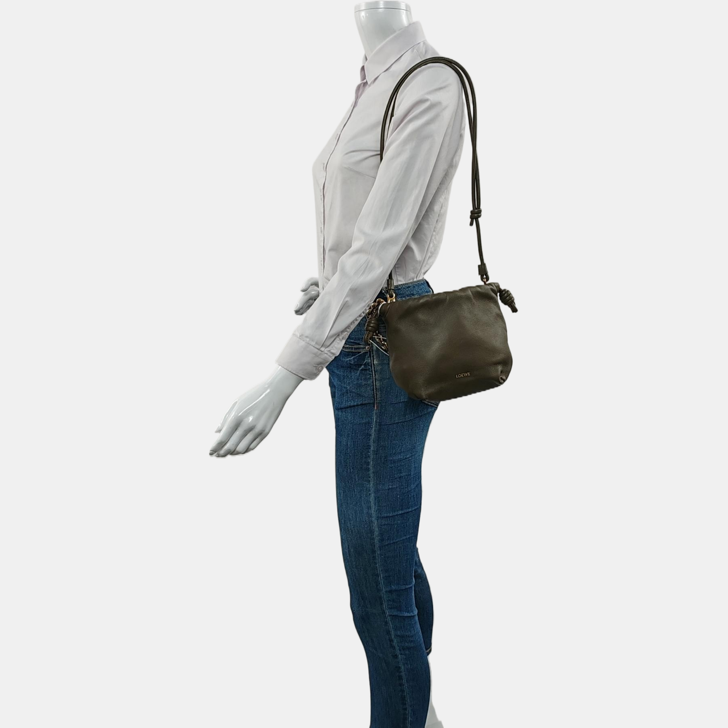 LOEWE Flamenco Green Lamb Skin Single Shoulder Bag Tote Bag Crossbody Bag Golden Hardware 2 Removable Straps-(SKU)-966786870