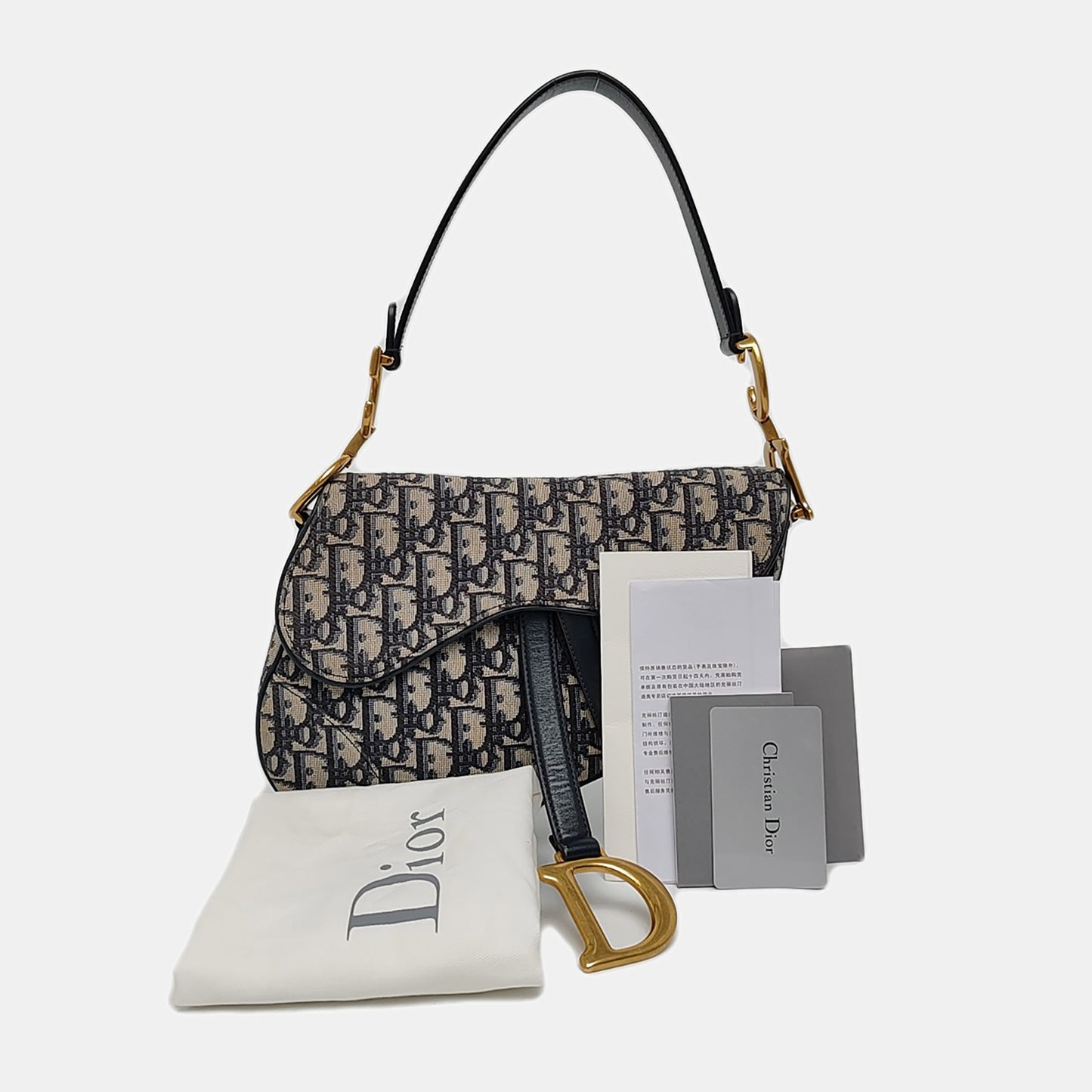 DIOR Saddle Small Size Blue Canvas Monogram Saddle Bag Single Shoulder Bag Golden Hardware-(SKU)-966733387