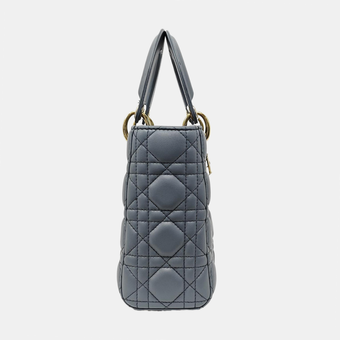 DIOR Lady Dior Small Light Blue Lamb Skin Quilted Diagonal Bag 4-Compartment Single Shoulder Bag Crossbody Handbag with Gold Hardware and Removable Shoulder Strap-(SKU)-967022715